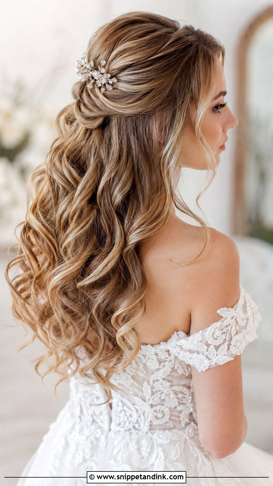Half Up Half Down With Curls - Snippet and Ink - 25 Bridal Hair Up Ideas