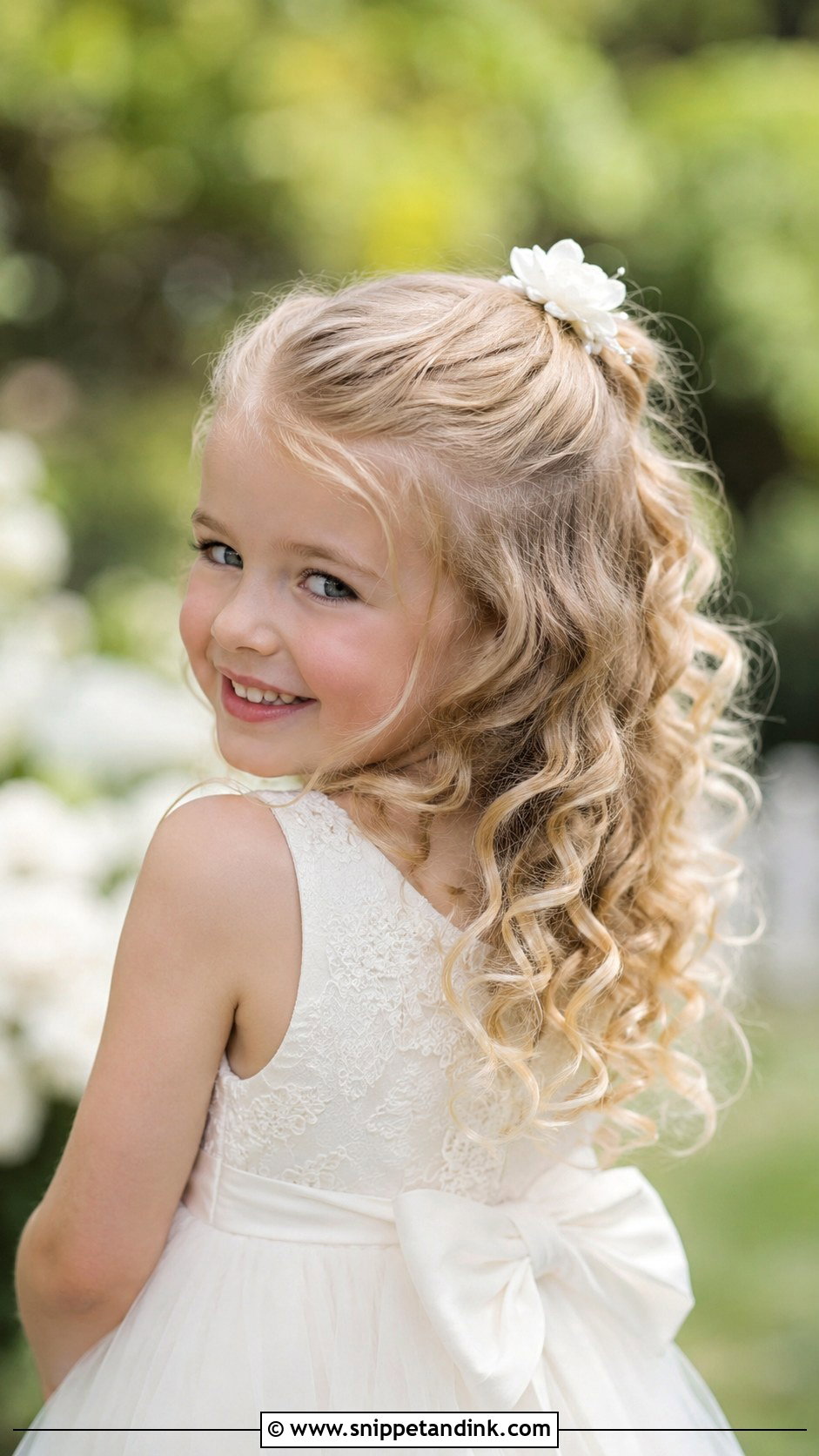 Half Up Half Down With Curls - Snippet and Ink - 25 Childrens Wedding Hair Ideas