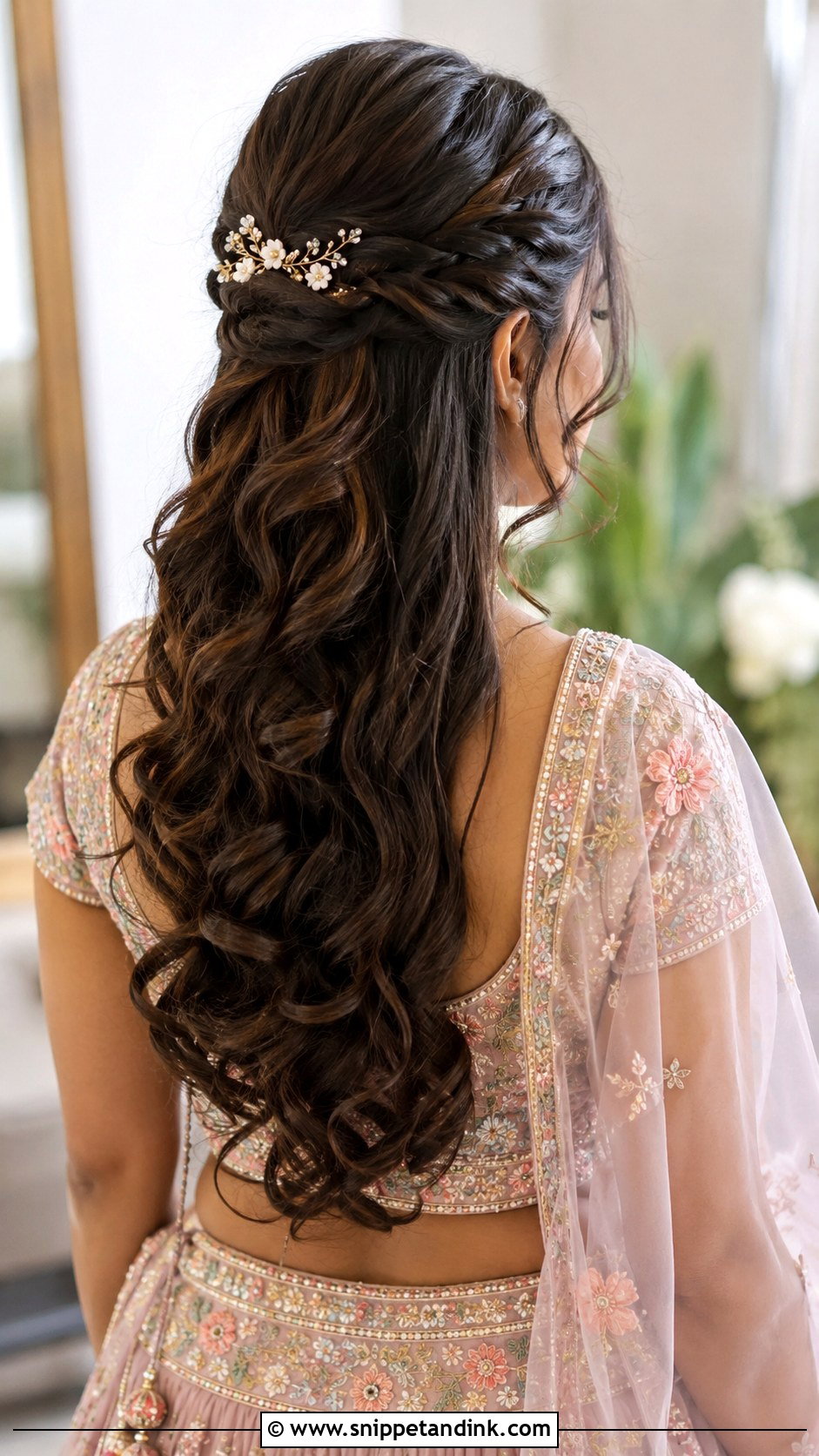 Half Up Half Down With Curls - Snippet and Ink - 25 Hairstyles for Marriage Function