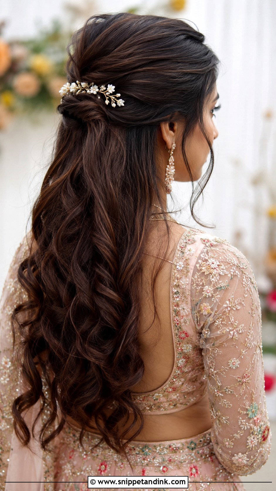 Half Up Half Down With Curls - Snippet and Ink - 25 Indian Wedding Open Hair Hairstyles