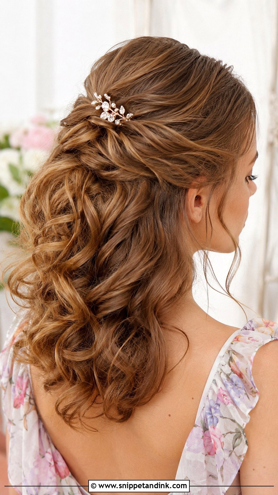 Half Up Half Down With Curls - Snippet and Ink - 25 Wedding Guest Updos for Medium Hair