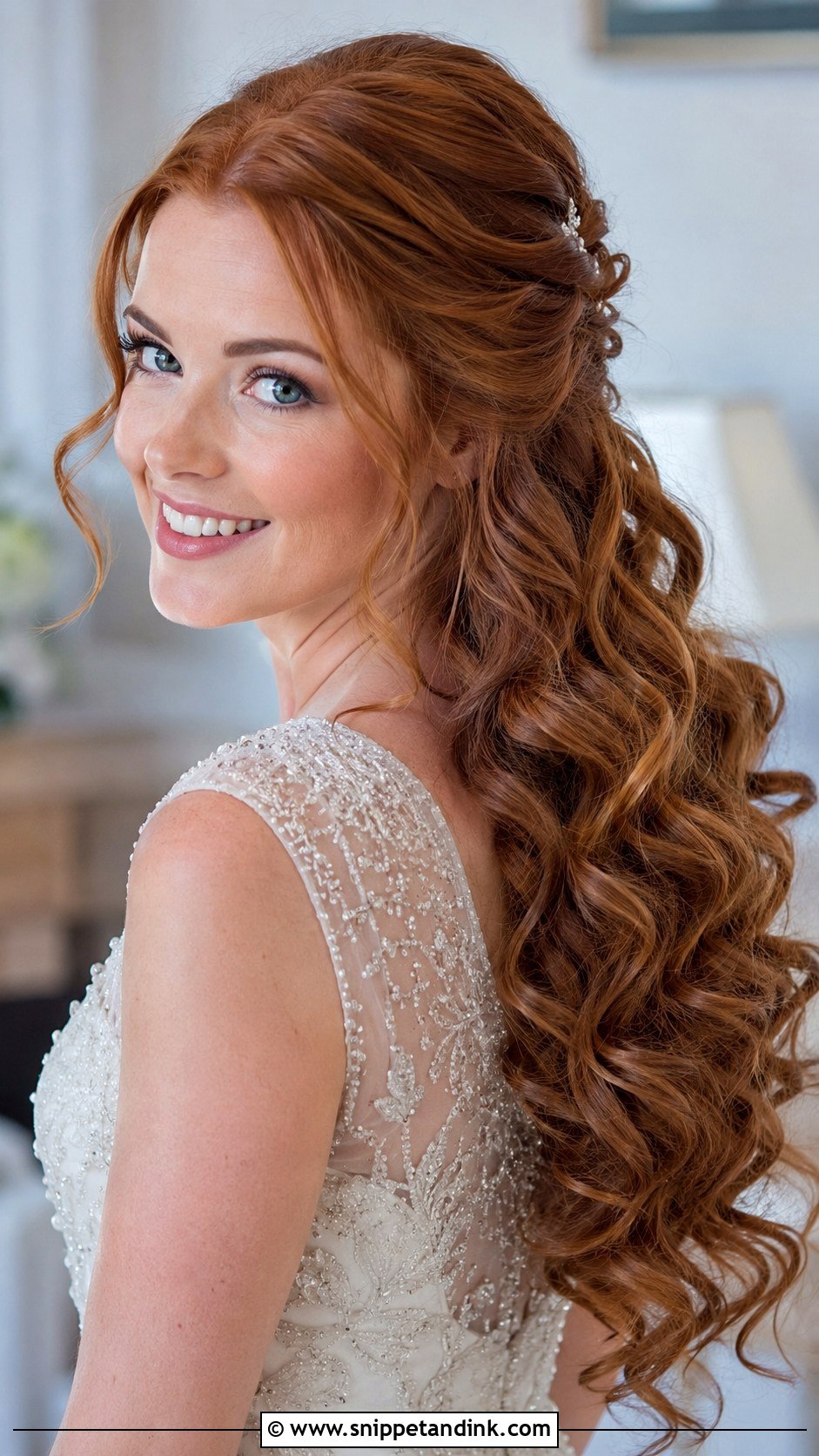 Half Up Half Down With Curls - Snippet and Ink - 30 Half Updo Wedding Hair Ideas