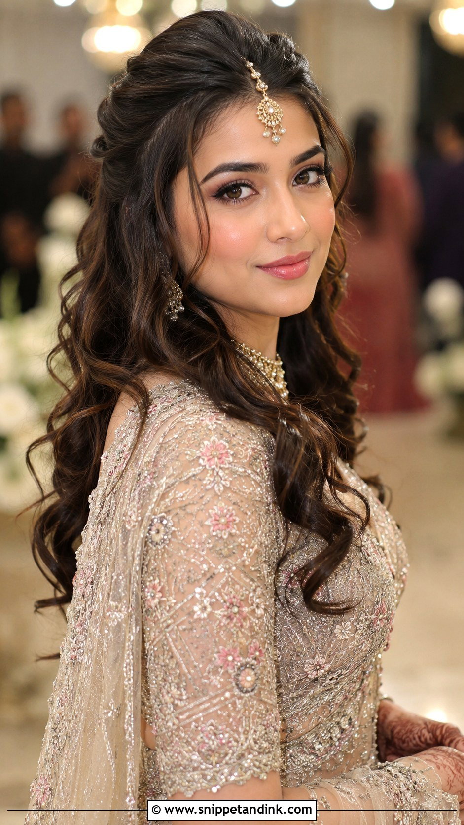 Half Up Half Down With Curls - Snippet and Ink - 30 Indian Hairstyle for Wedding Ideas