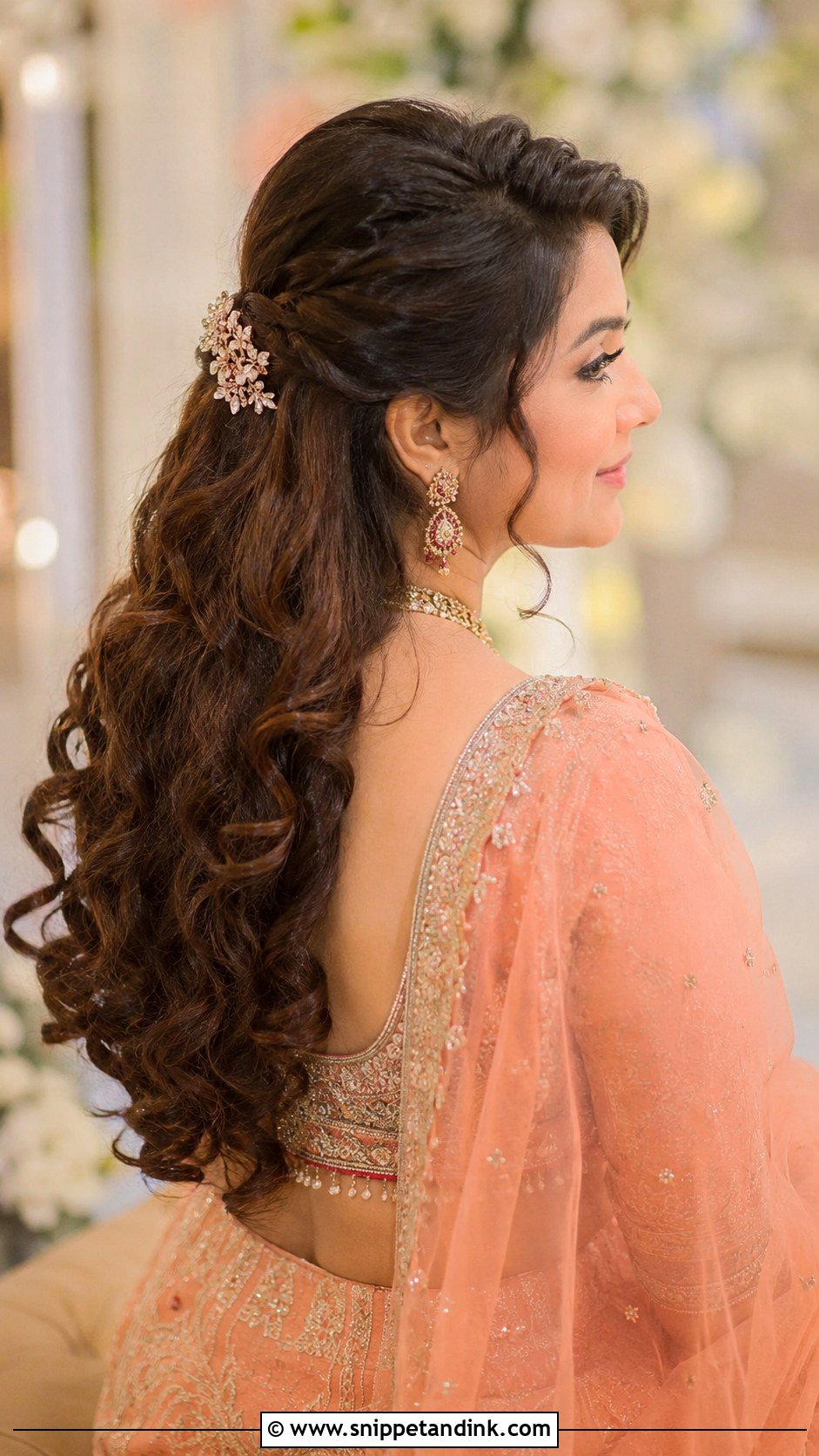 Half Up Half Down With Curls - Snippet and Ink - 30 Indian Wedding Hairstyles