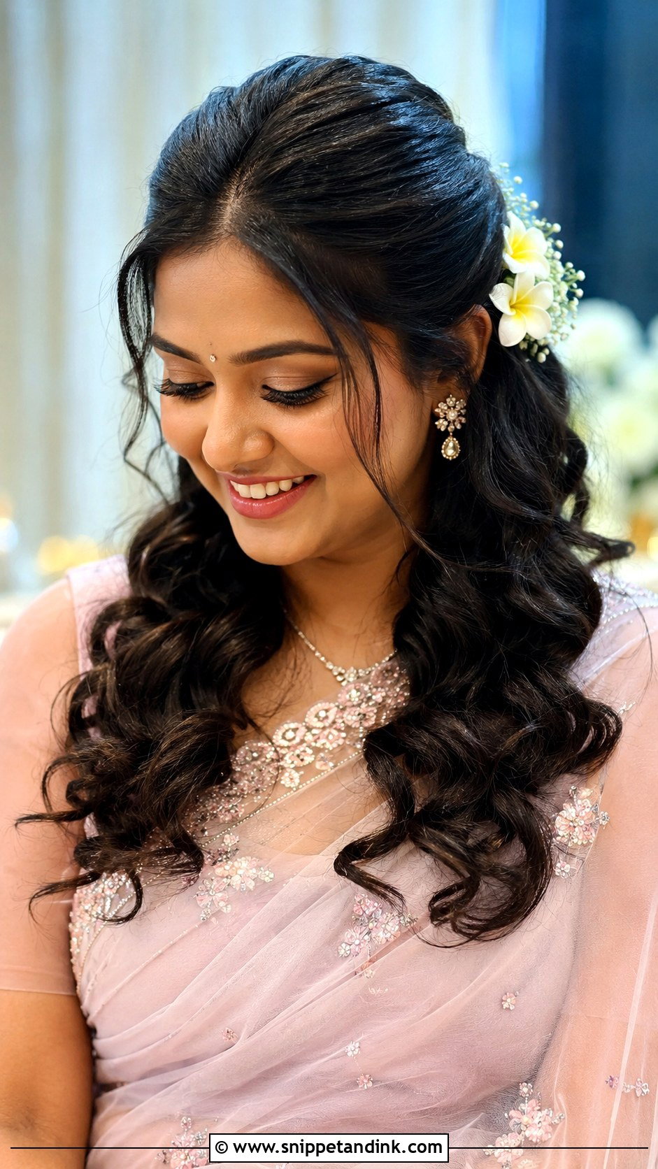Half Up Half Down With Curls - Snippet and Ink - 30 South Indian Bridal Hairstyles