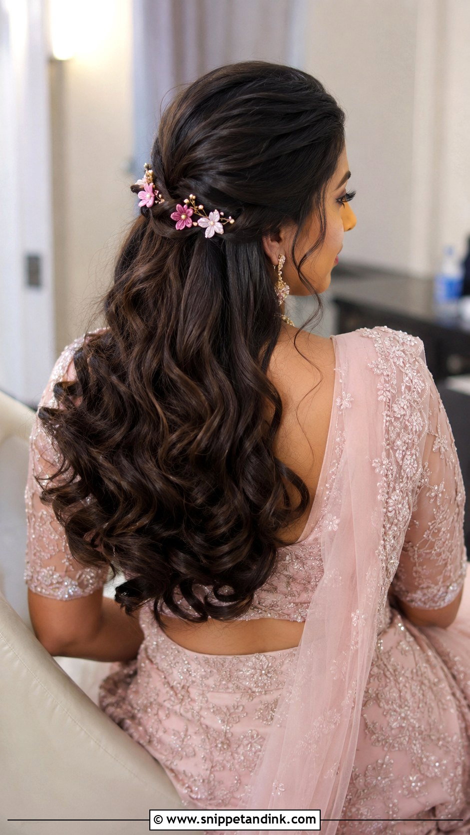 Half Up Half Down With Curls - Snippet and Ink - 35 South Indian Wedding Hairstyles
