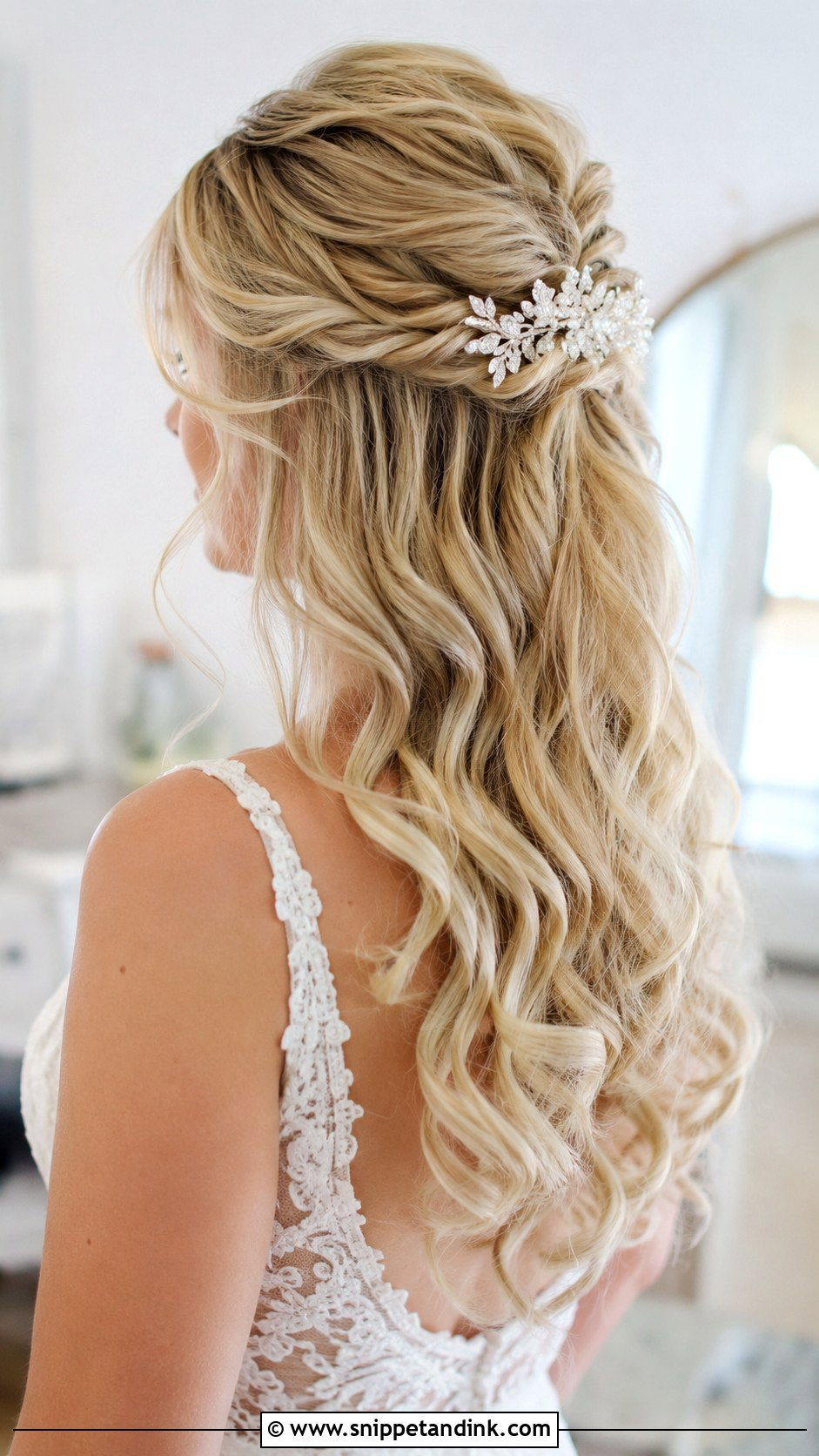 Half Up Half Down With Curls - Snippet and Ink - 35 Wedding Hair Updo Ideas