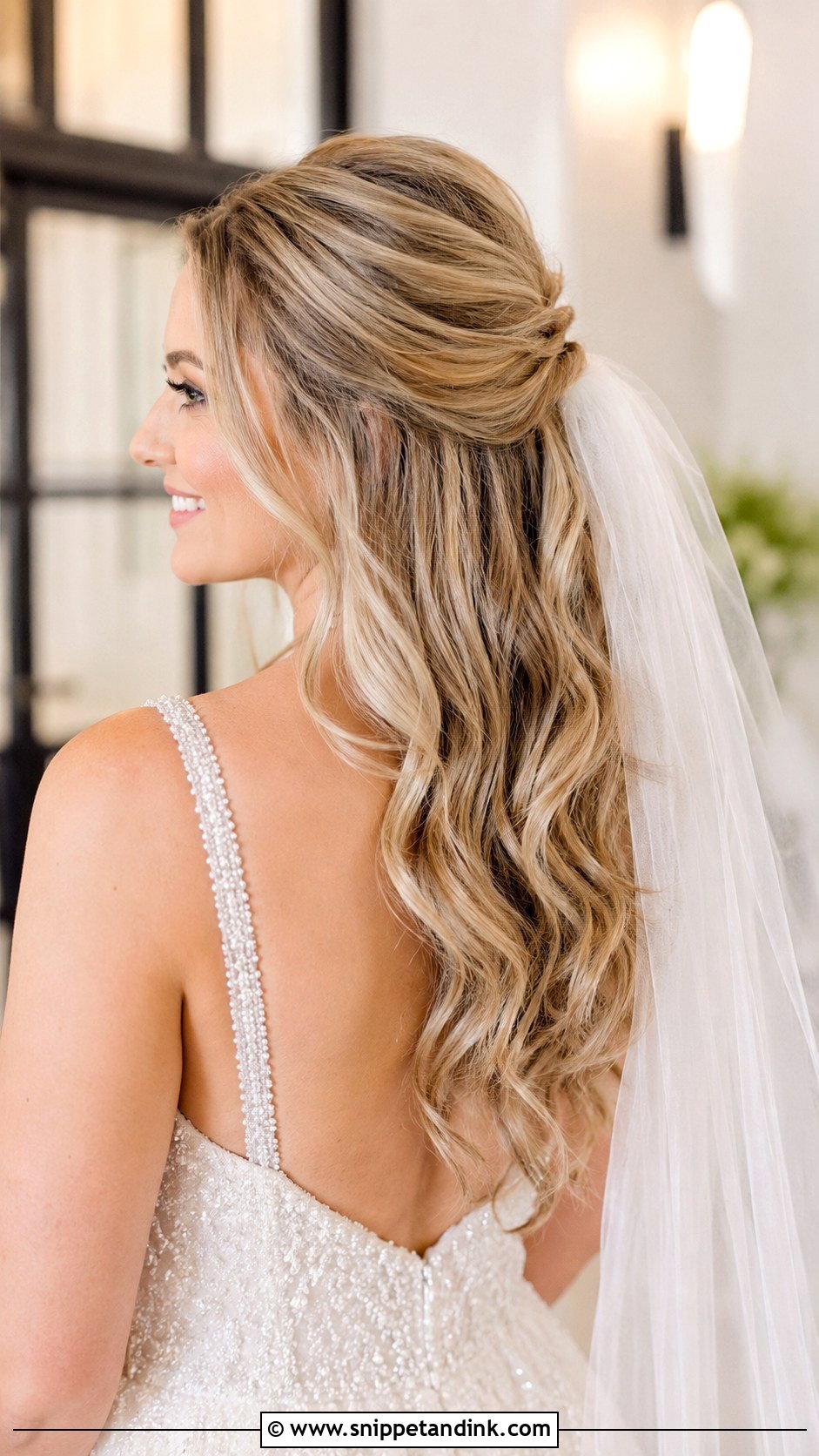 Half Up Half Down With Curls - Snippet and Ink - 35 Wedding Hair Ideas
