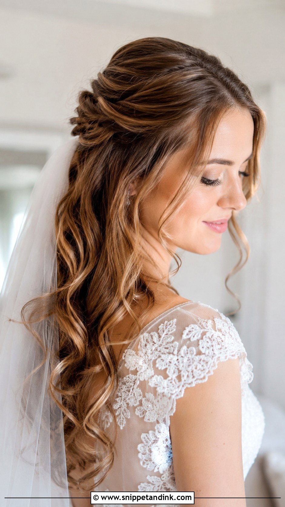 Half Up Half Down With Curls - Snippet and Ink - 20 Long Hair Wedding Hairstyle Ideas