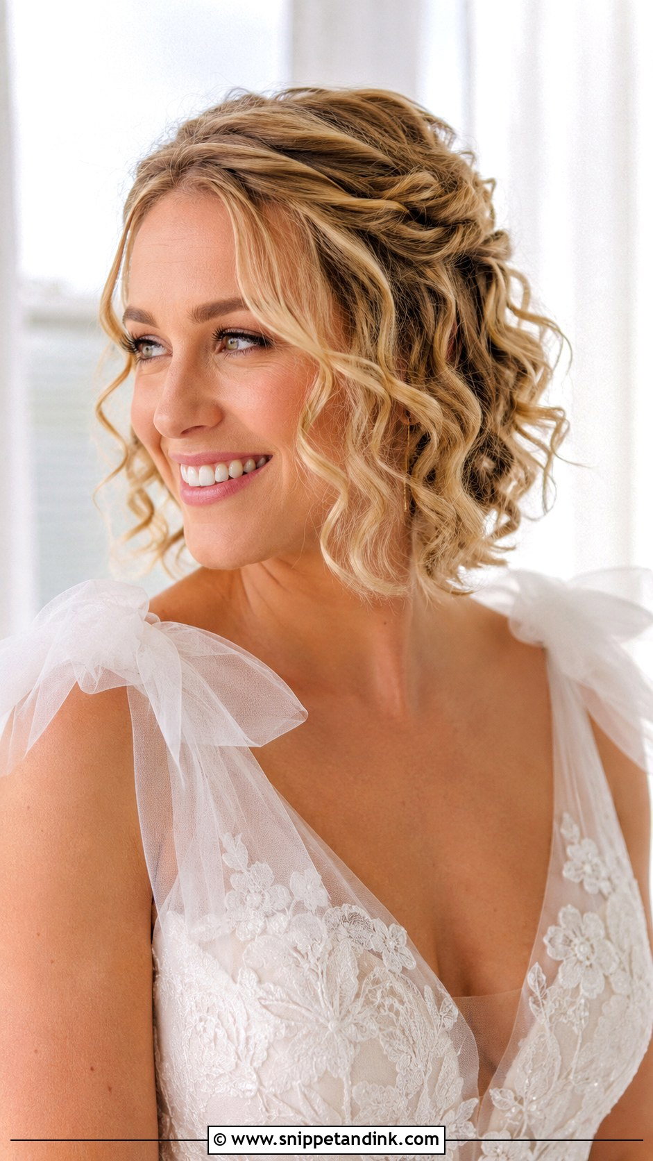 Half Up Half Down With Curls for Short Hair - Snippet and Ink - 25 Short Hair Half-Up Half-Down Wedding Hairstyles