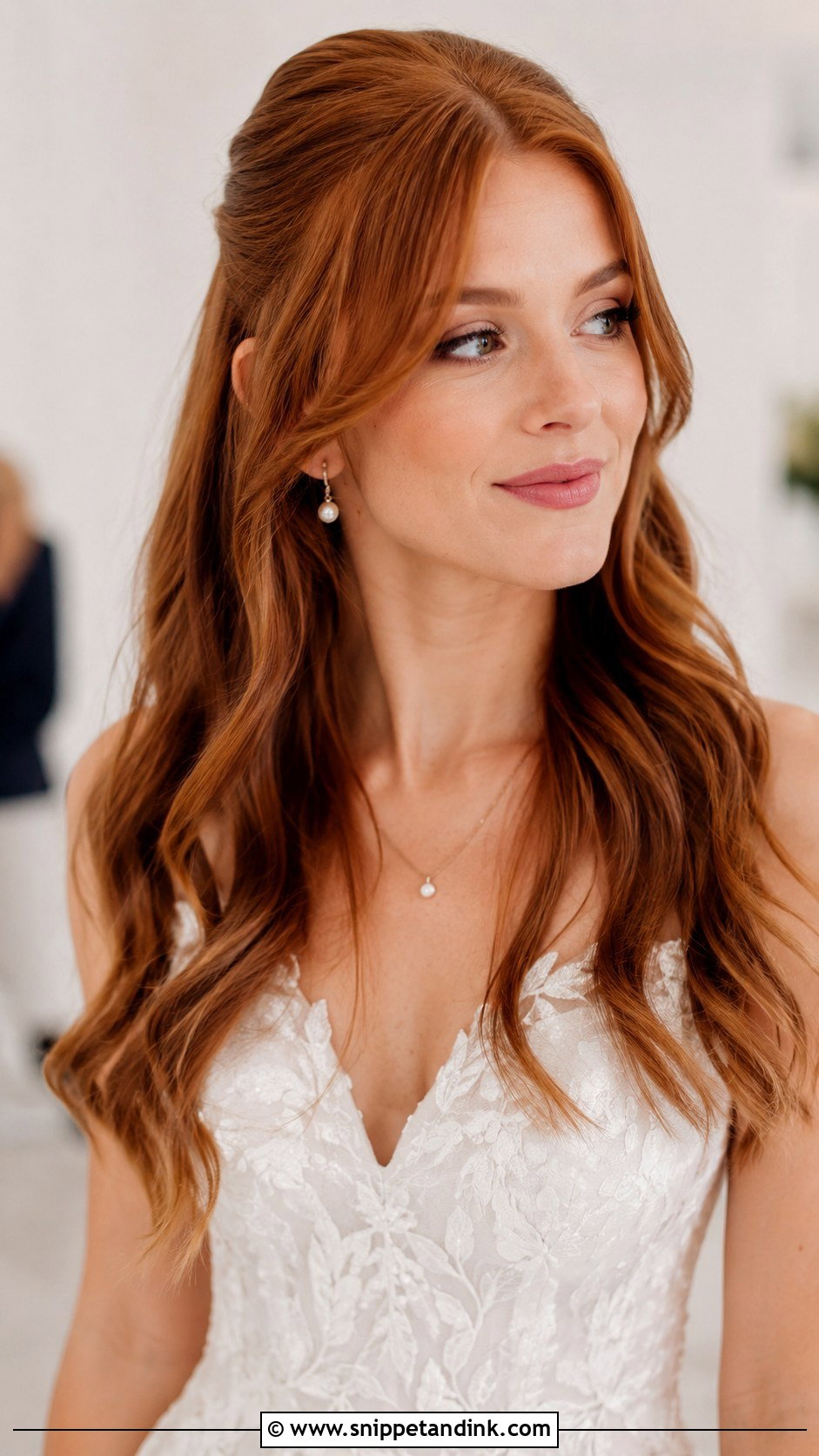 Half Up Half Down With Curtain Bangs - Snippet and Ink - 30 Half-Up Half-Down Bride Hairstyles