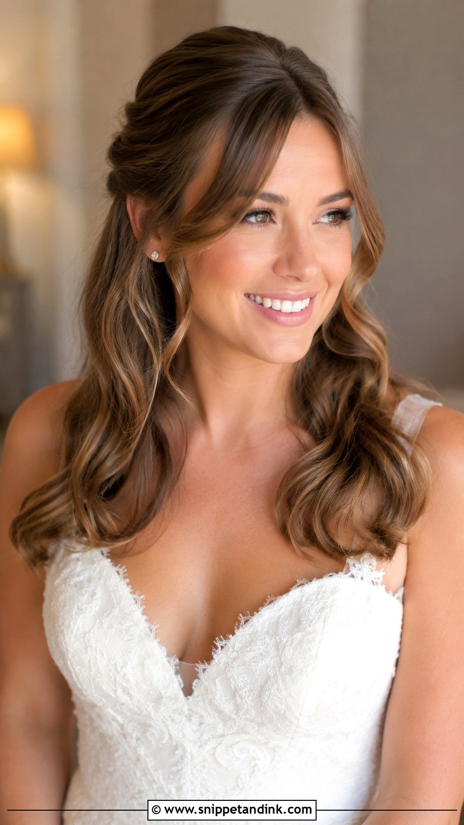 Half Up Half Down With Curtain Bangs - Snippet and Ink - 30 Short Half-Up Half-Down Wedding Hair Ideas
