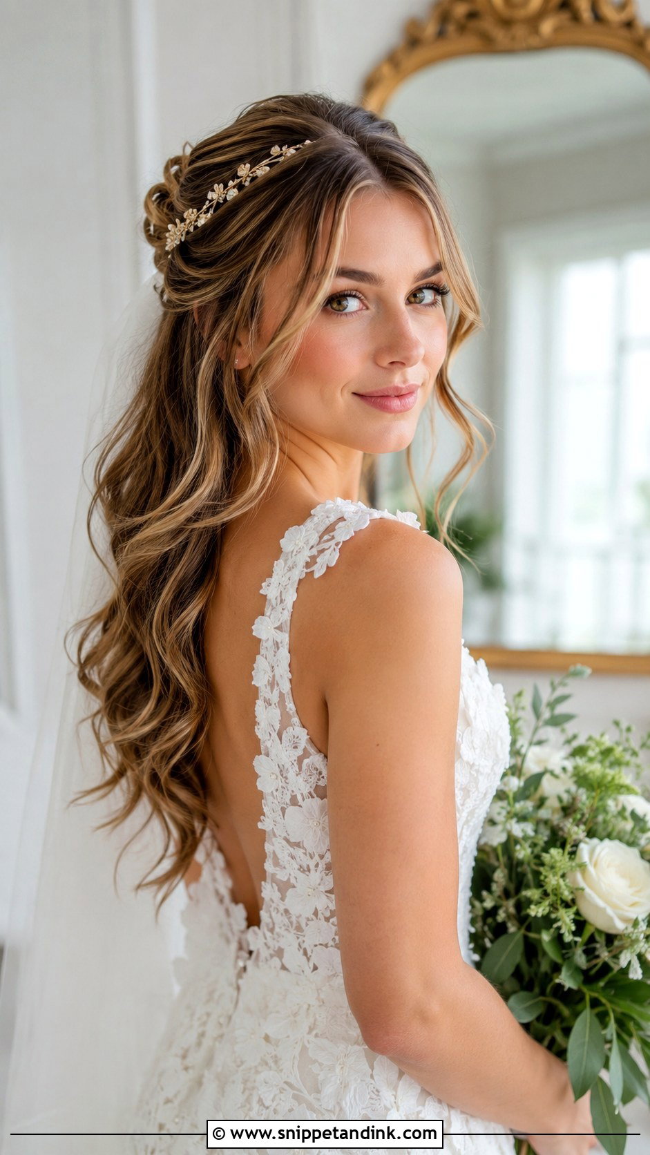 Half Up Half Down With Curtain Bangs - Snippet and Ink - 35 Half-Up Half-Down Wedding Hairstyles