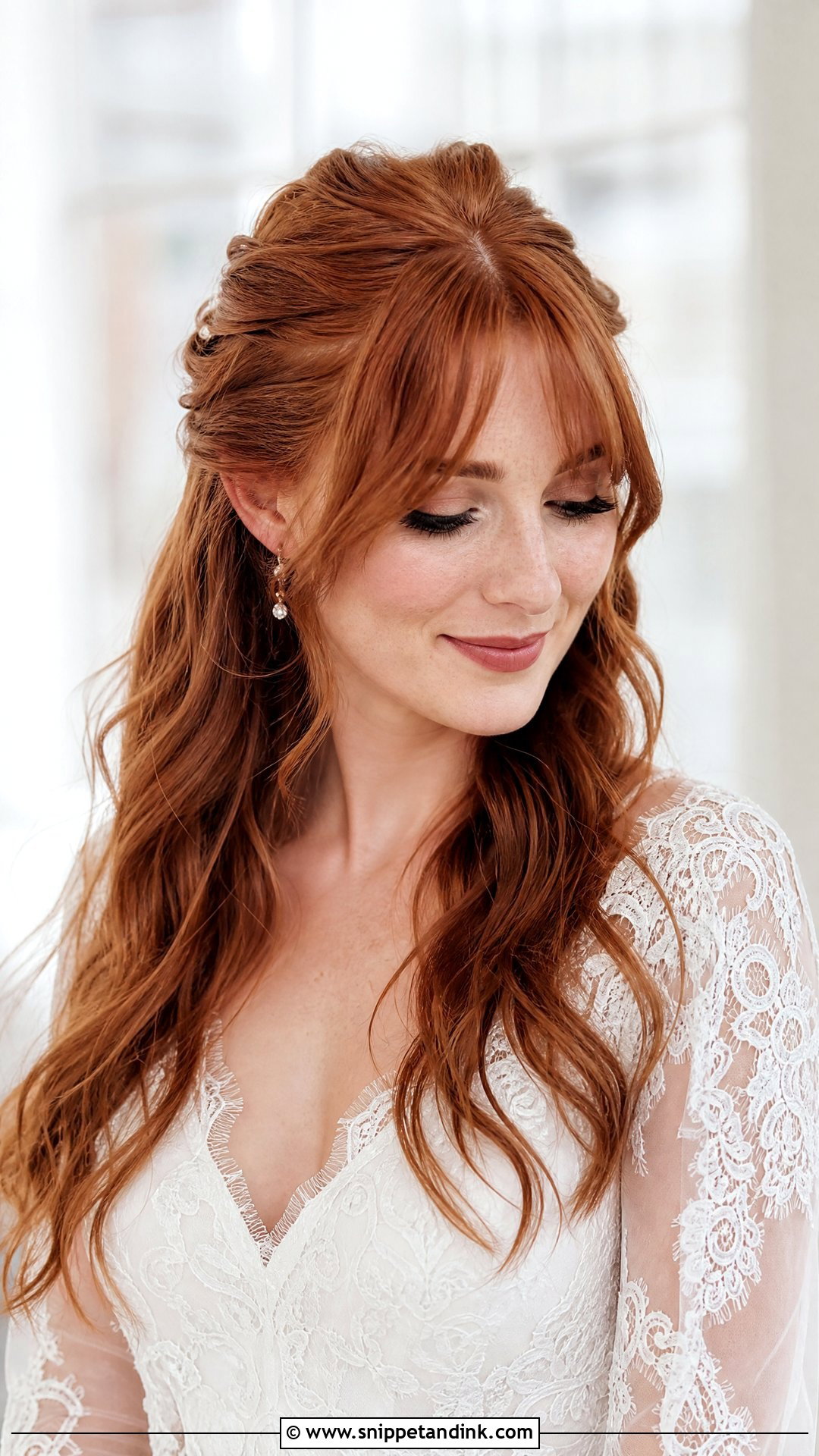 Half Up Half Down With Curtain Bangs - Snippet and Ink - 20 Half-Up Half-Down Wedding Hair Bride Ideas