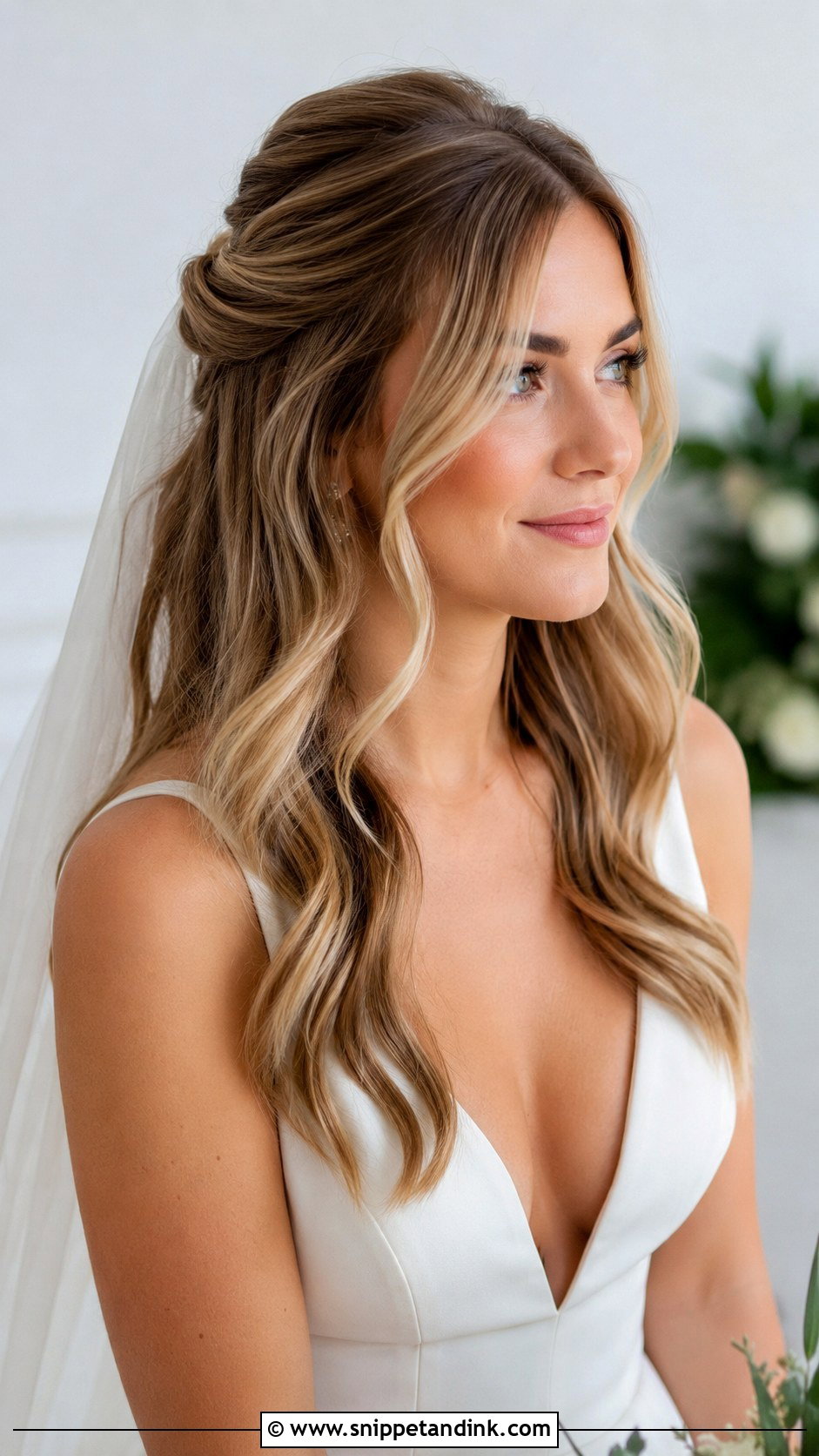 Half Up Half Down With Curtain Bangs - Snippet and Ink - 20 Half-Up Half-Down Wedding Hair Styles
