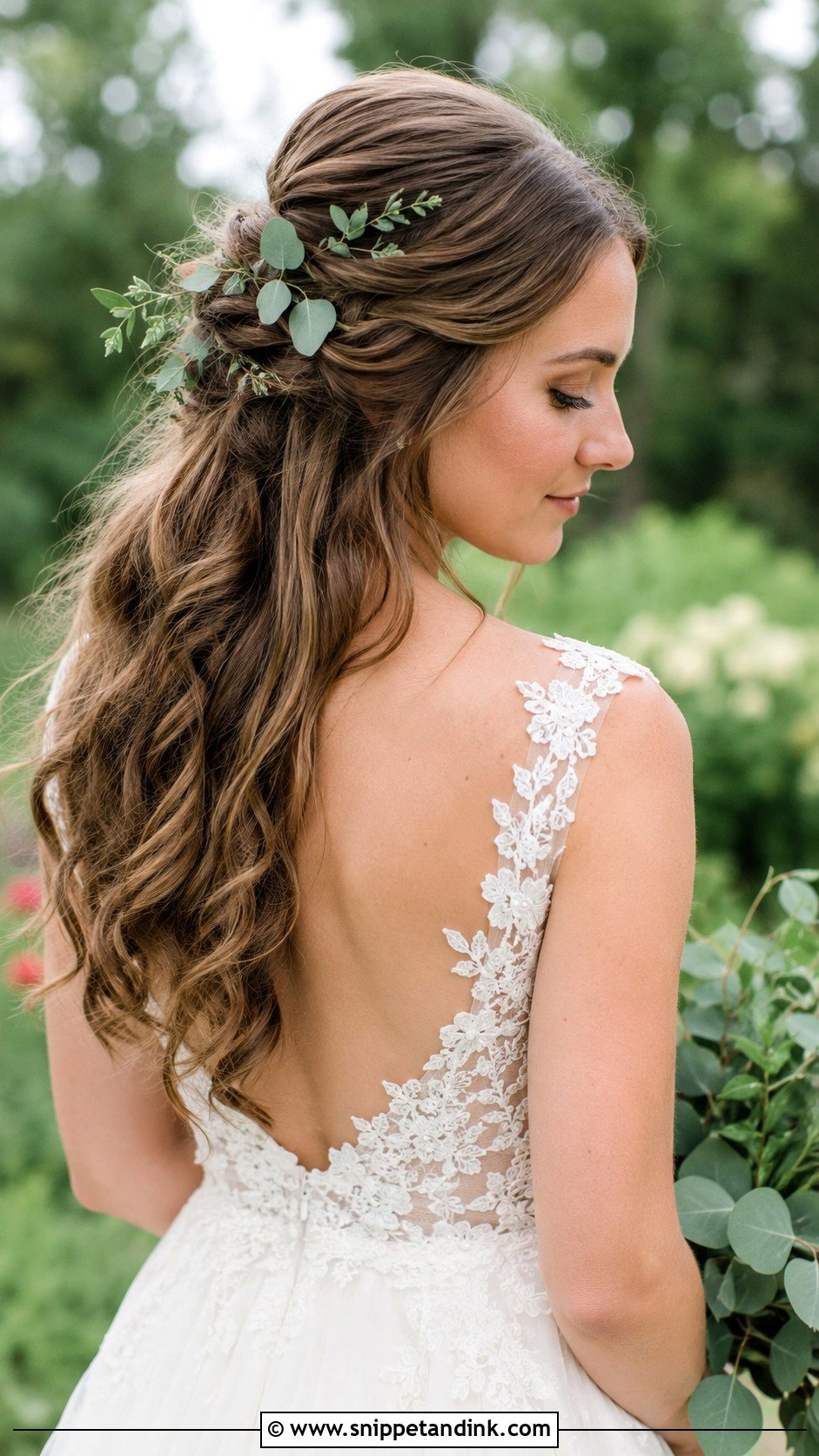 Half Up Half Down With Eucalyptus - Snippet and Ink - 25 Wedding Hair Flowers
