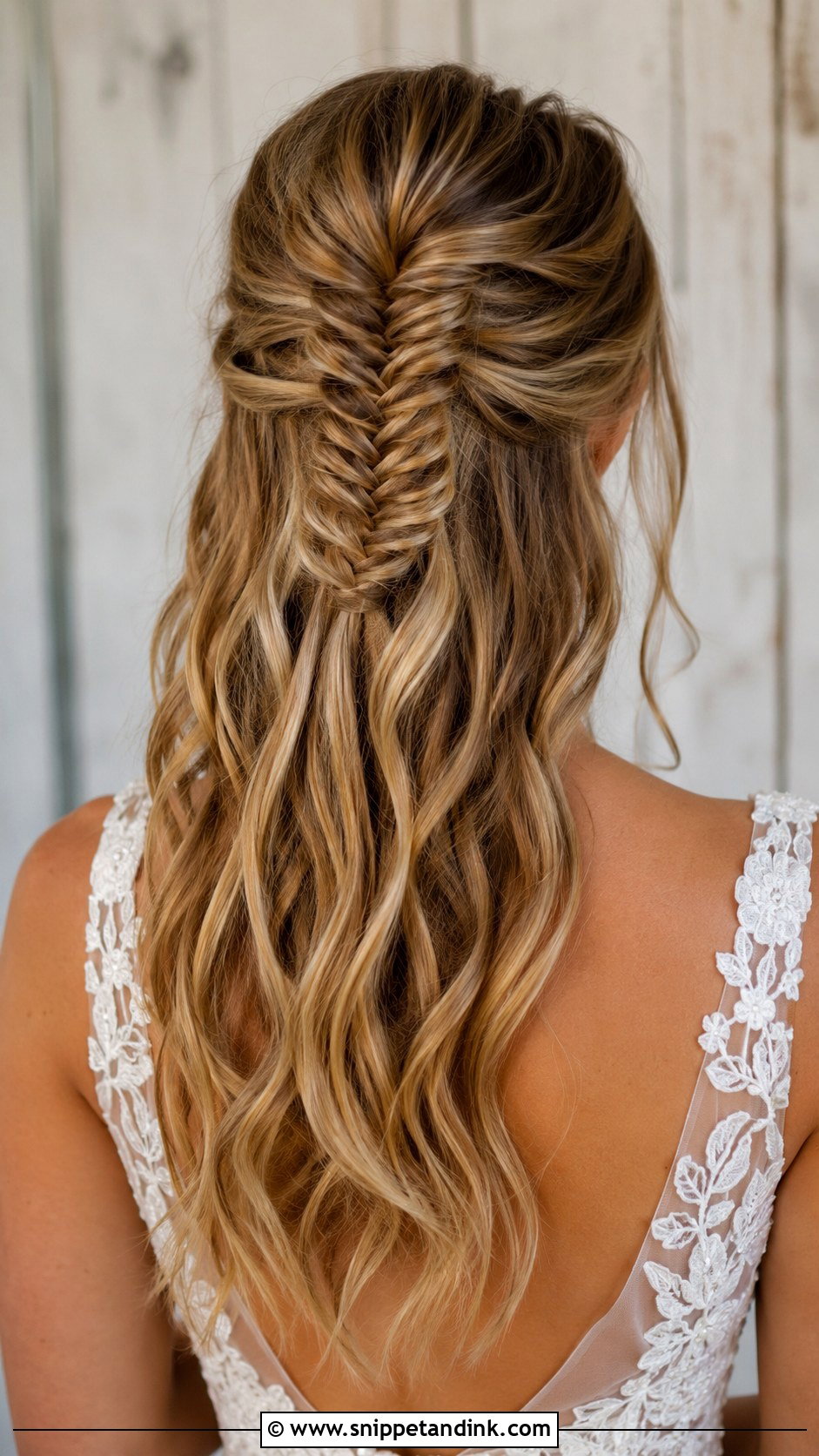 Half Up Half Down With Fishtail Braid - Snippet and Ink - 25 Half-Up Half-Down Bride Hair Ideas
