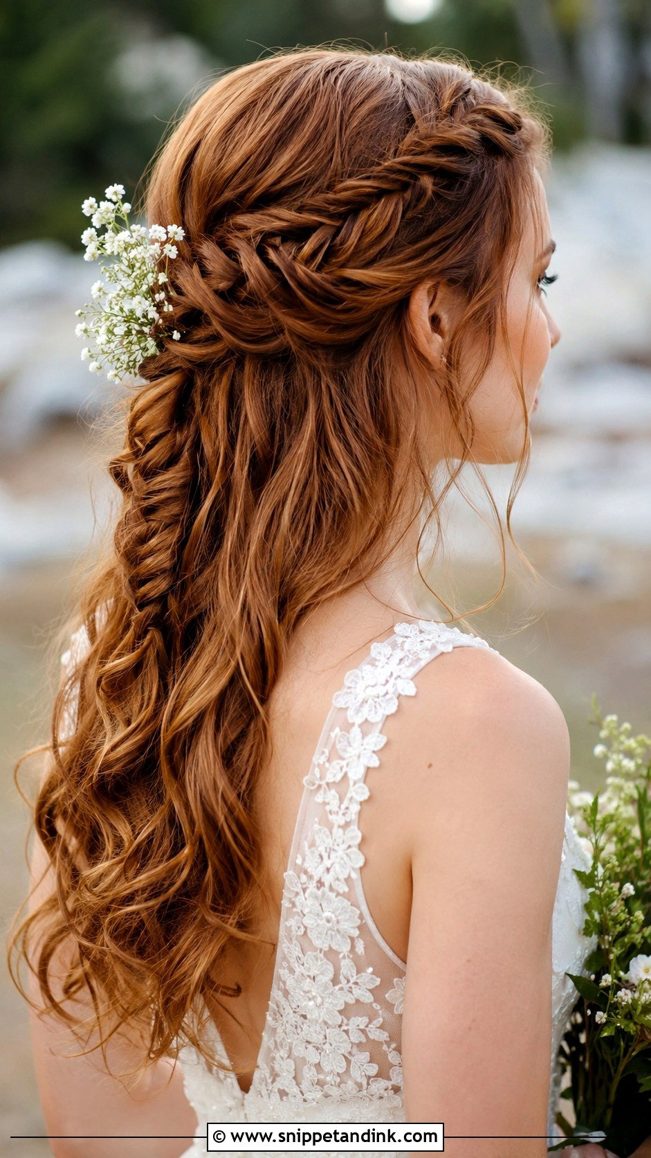 Half Up Half Down With Fishtail Braid - Snippet and Ink - 25 Half-Up Half-Down Wedding Hair Front Pic Ideas
