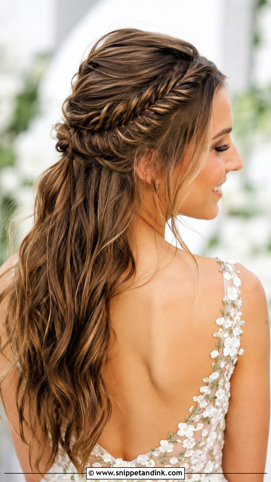 Half Up Half Down With Fishtail Braid - Snippet and Ink - 25 Short Hair Half-Up Half-Down Wedding Hairstyles