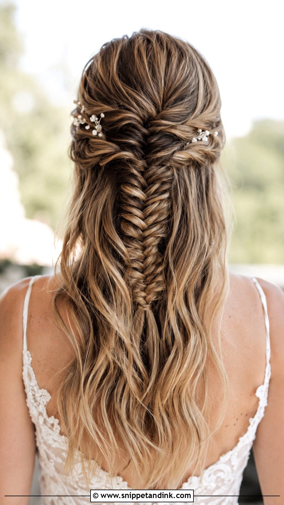 Half Up Half Down With Fishtail Braid - Snippet and Ink - 30 Half-Up Half-Down Bridal Hairstyles