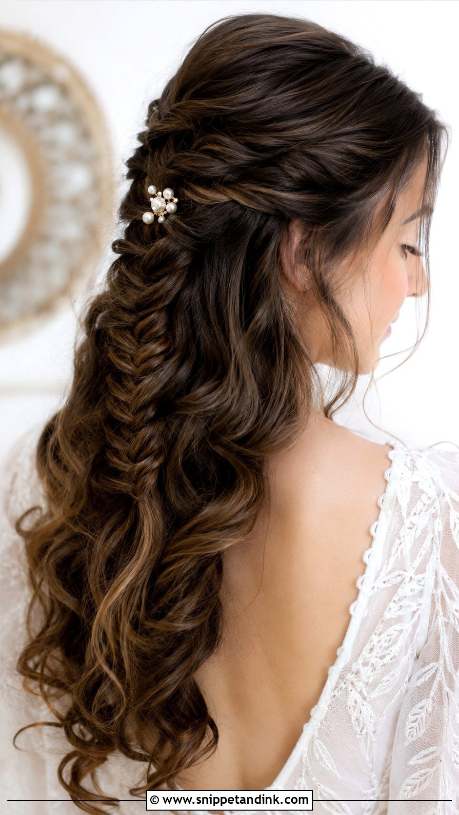 Half Up Half Down With Fishtail Braid - Snippet and Ink - 30 Short Half-Up Half-Down Wedding Hair Ideas