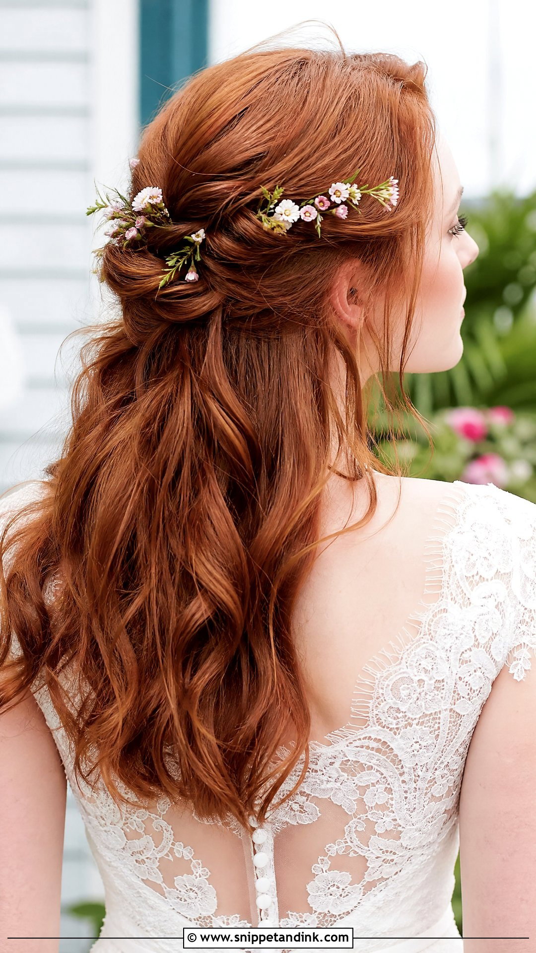 Half Up Half Down With Floral Pins - Snippet and Ink - 20 Half-Up Half-Down Wedding Hair Bride Ideas