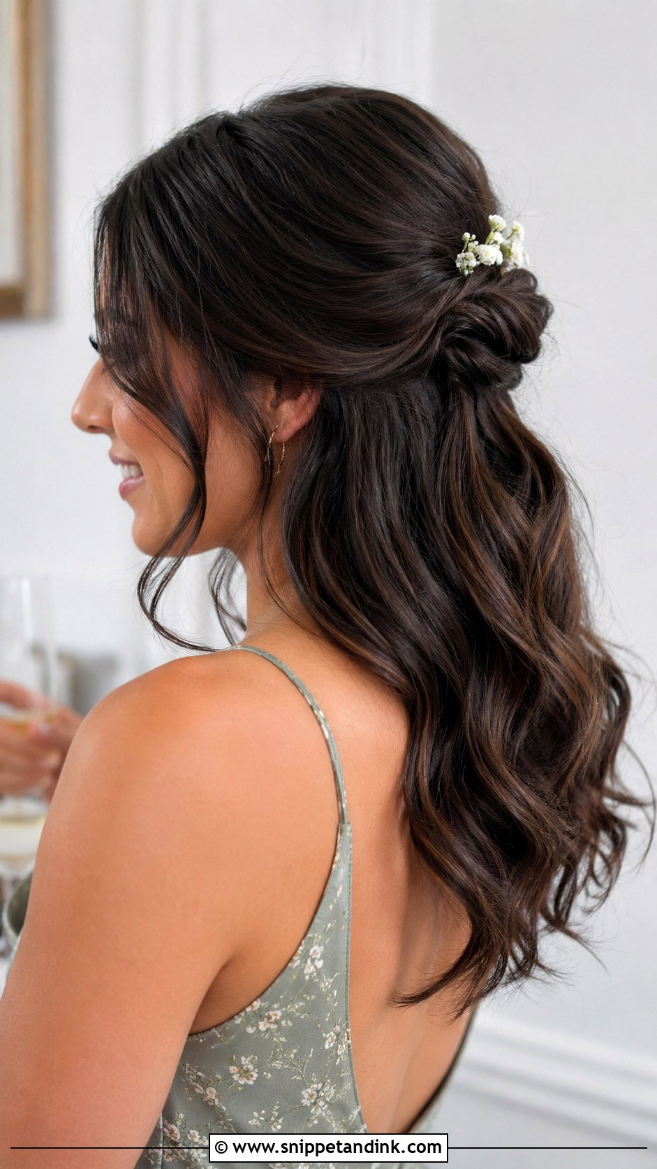 Half Up Half Down With Floral Pins - Snippet and Ink - 20 Bridesmaid Hair Styles Half Up Half Down Medium Length