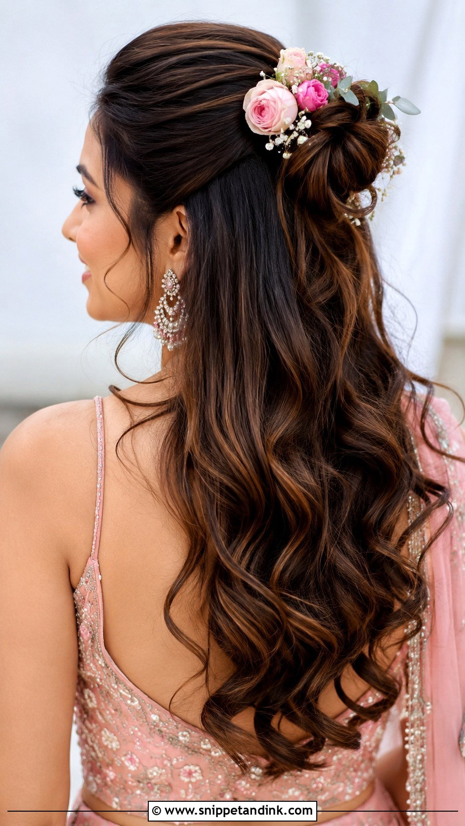 Half Up Half Down With Flower Bun - Snippet and Ink - 25 Bridal Juda Hairstyles with Flowers