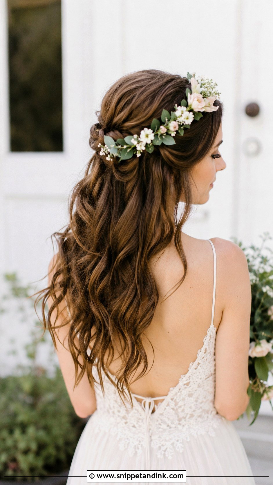 Half Up Half Down With Flower Crown - Snippet and Ink - 20 Crown Wedding Hair Ideas