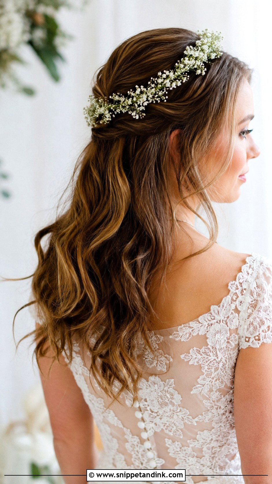 Half Up Half Down With Flower Crown - Snippet and Ink - 20 Flower Crown Wedding Hair Ideas