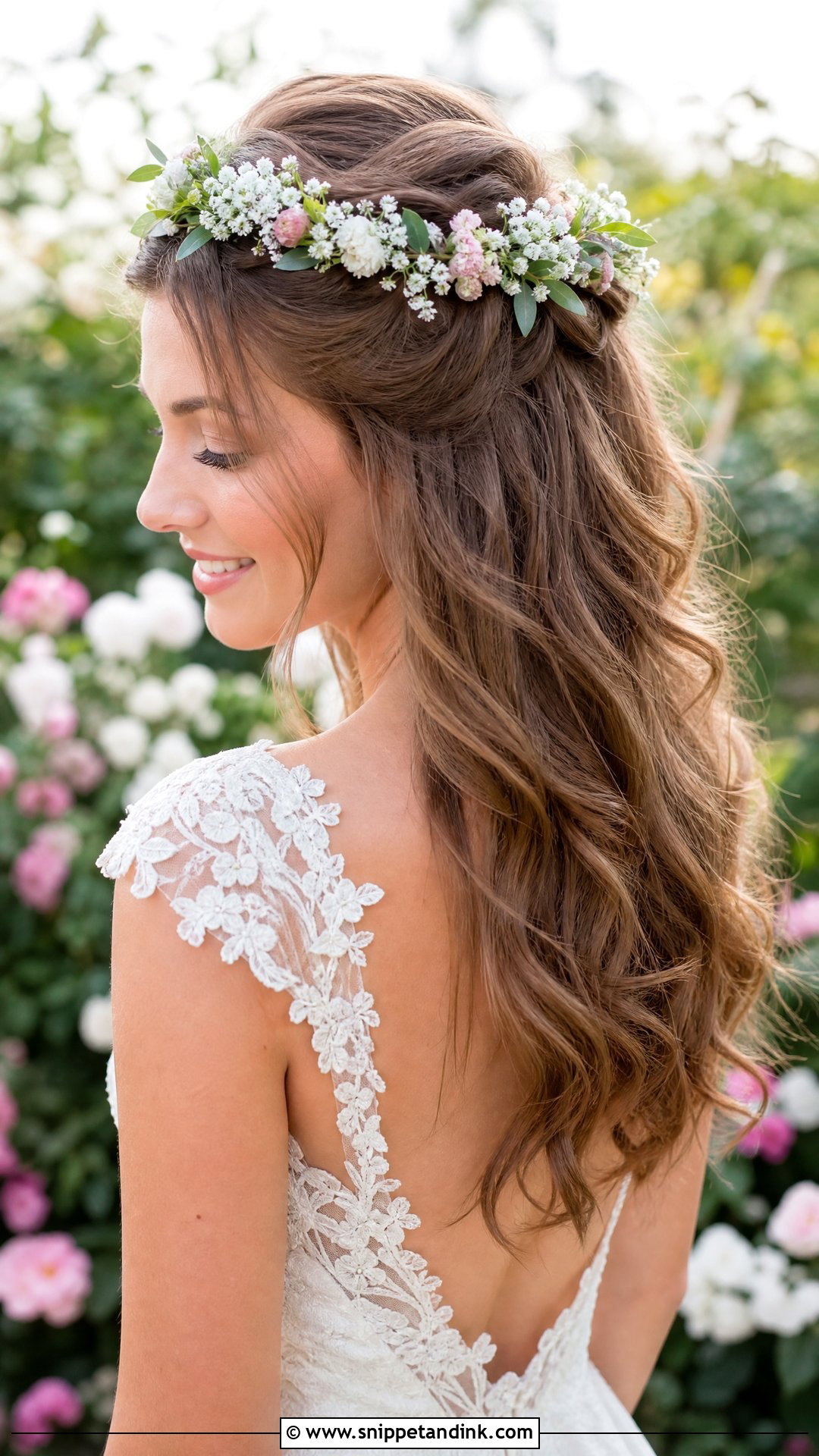 Half Up Half Down With Flower Crown - Snippet and Ink - 20 Wedding Hairstyles with Flower Crown