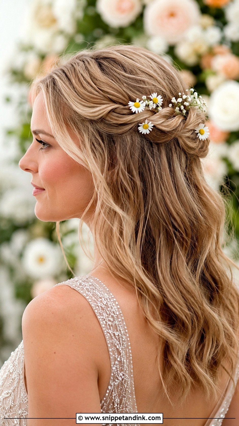 Half Up Half Down With Flowers - Snippet and Ink - 25 Whimsical Bridal Hair Ideas