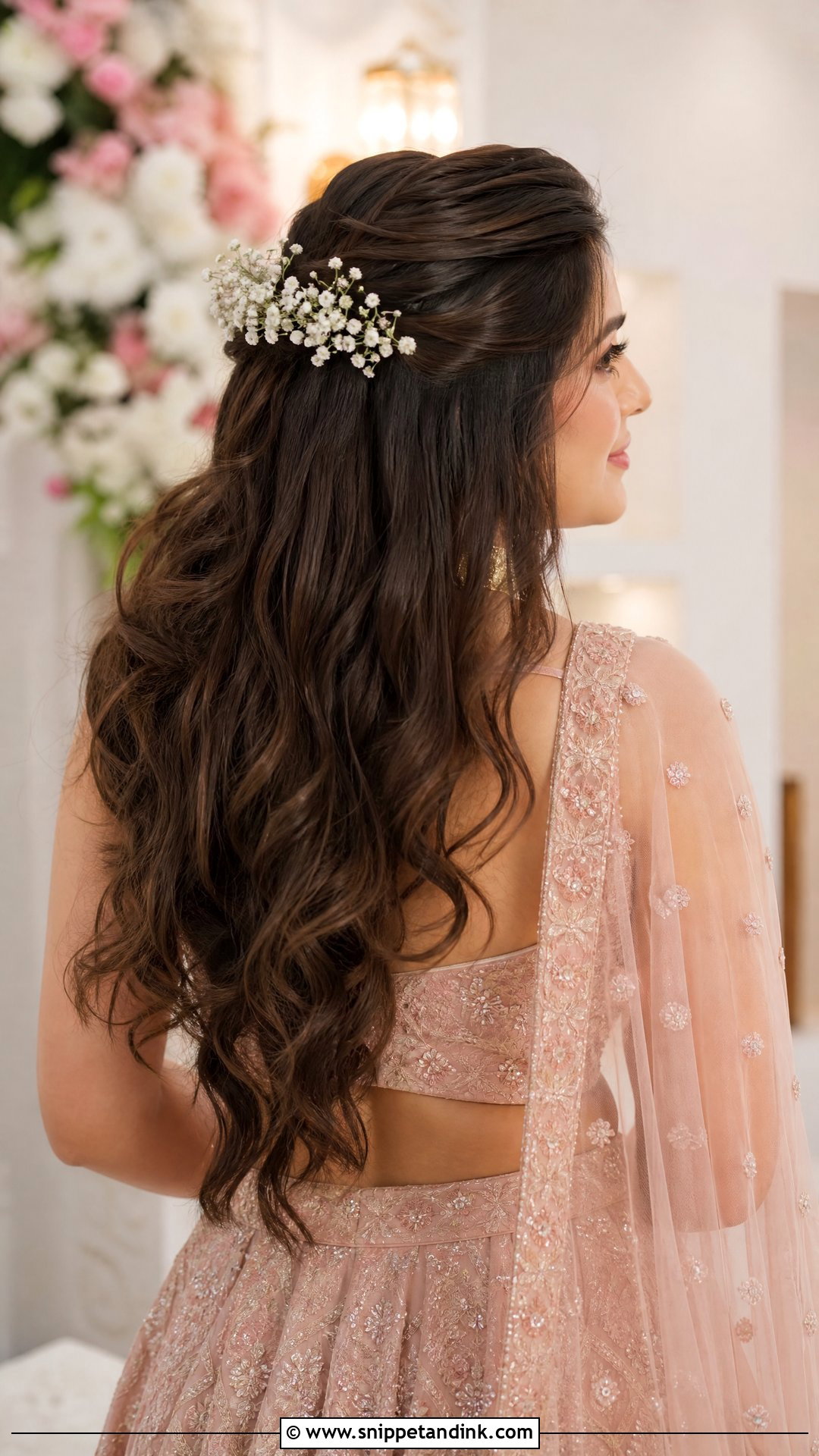 Half Up Half Down With Flowers - Snippet and Ink - 30 Engagement Hairstyles Front Look