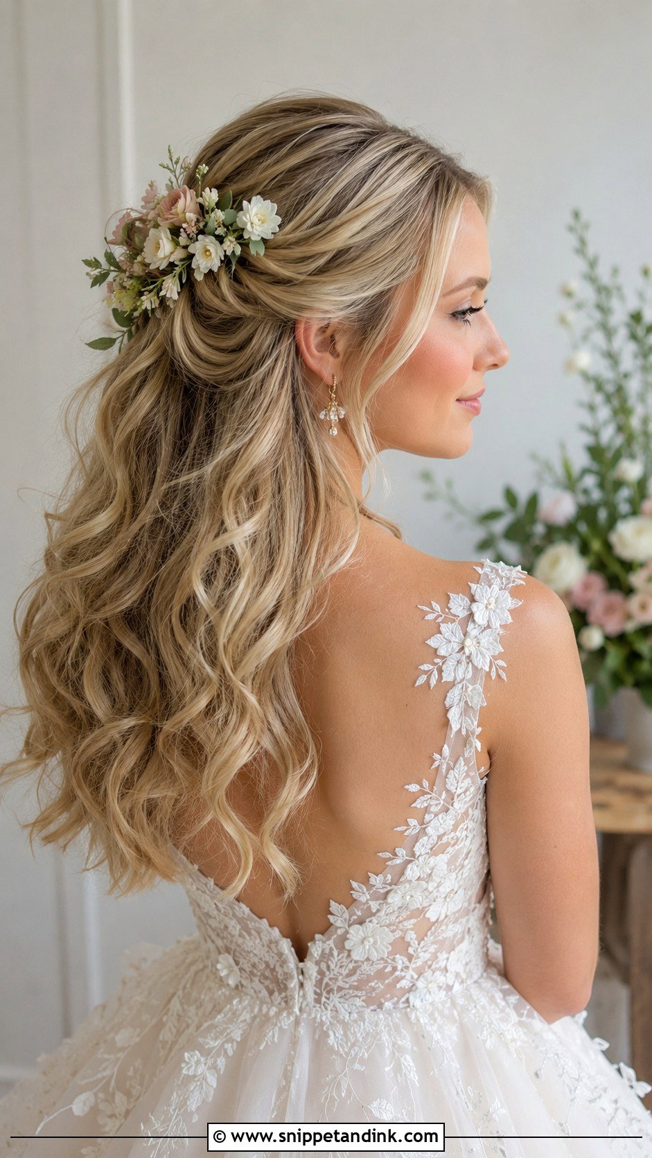 Half Up Half Down With Flowers - Snippet and Ink - 35 Bridal Half-Up Half-Down Hair Ideas