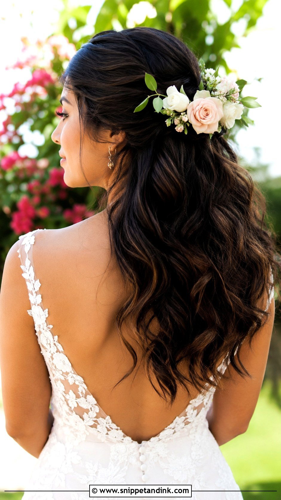Half Up Half Down With Flowers - Snippet and Ink - 35 Half-Up Half-Down Wedding Hair Ideas