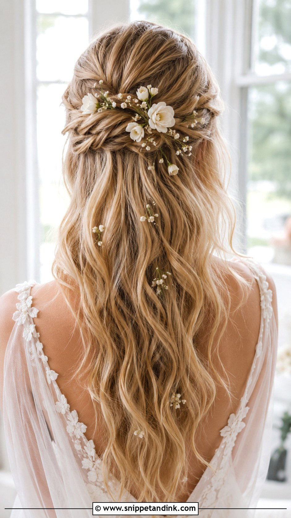 Half Up Half Down With Flowers - Snippet and Ink - 20 Flowers in Hair for Wedding