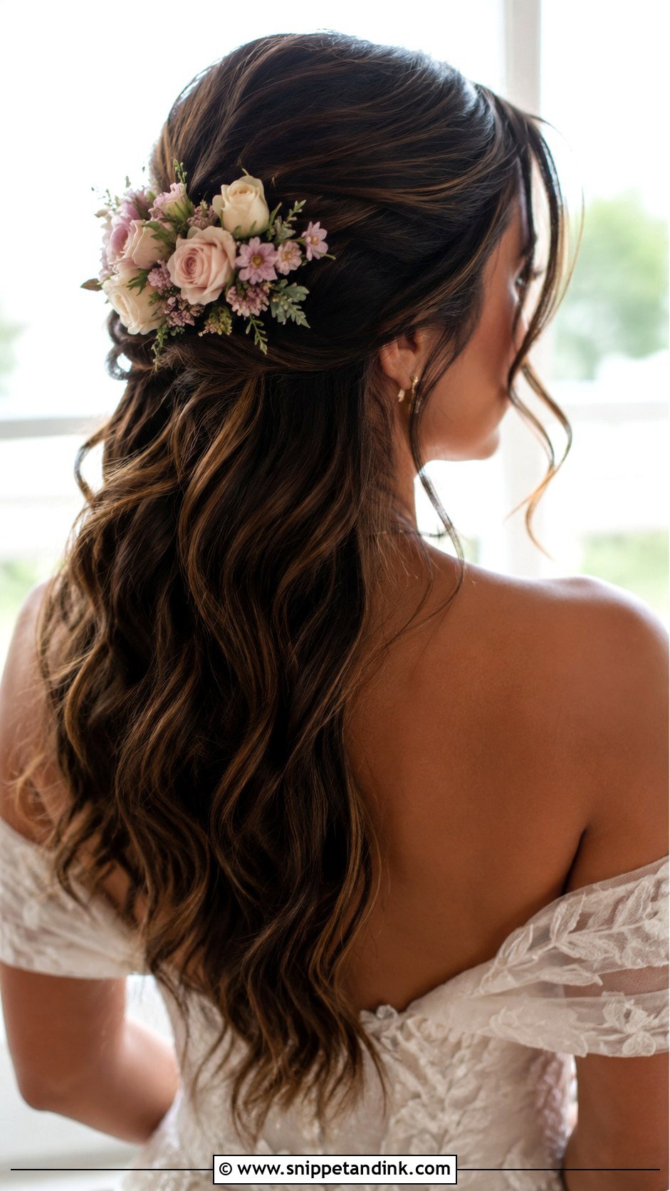 Half Up Half Down With Flowers - Snippet and Ink - 20 Half-Up Half-Down Wedding Hair Styles
