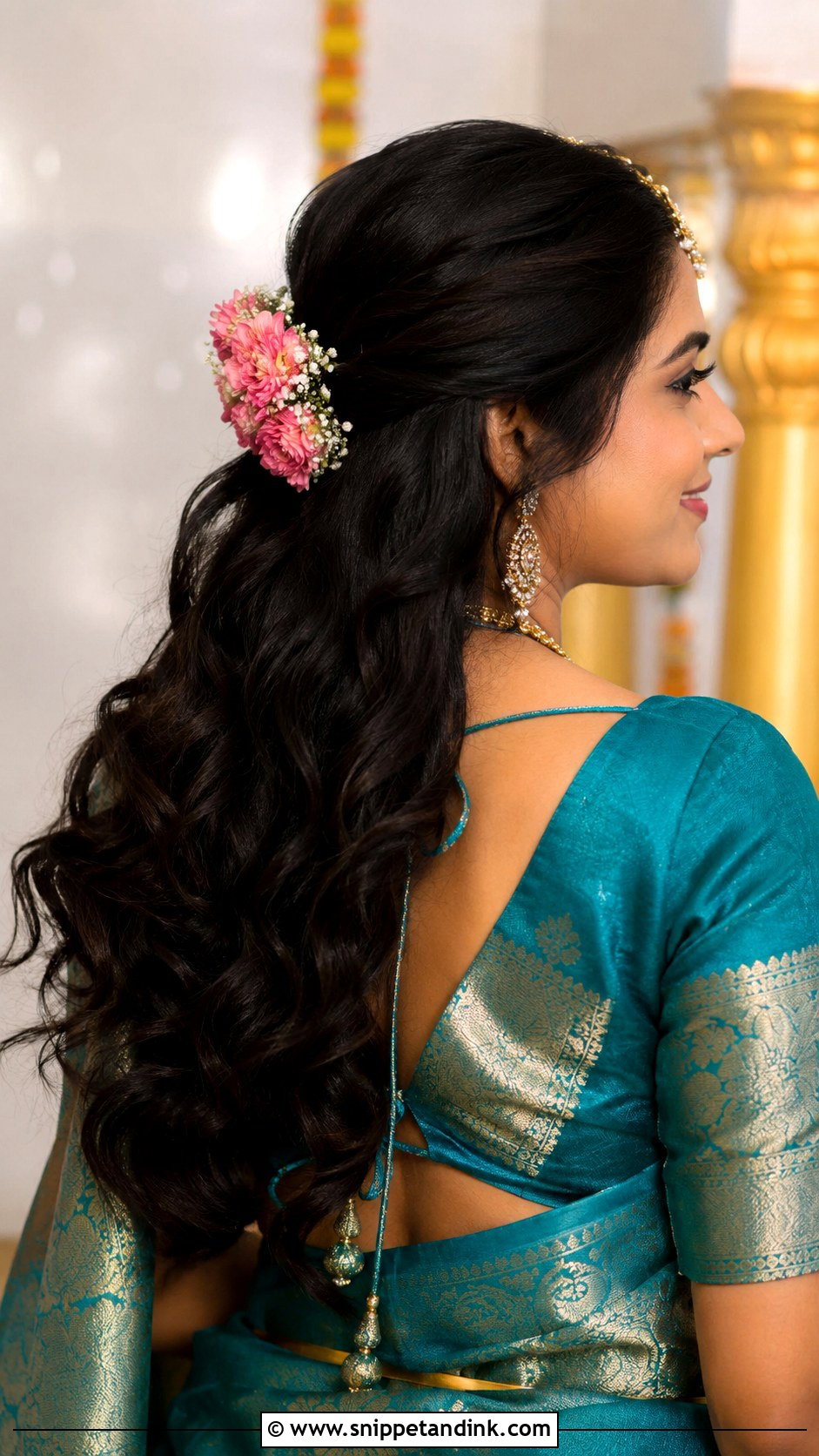 Half Up Half Down With Flowers - Snippet and Ink - 20 Seemantham Hairstyle Ideas
