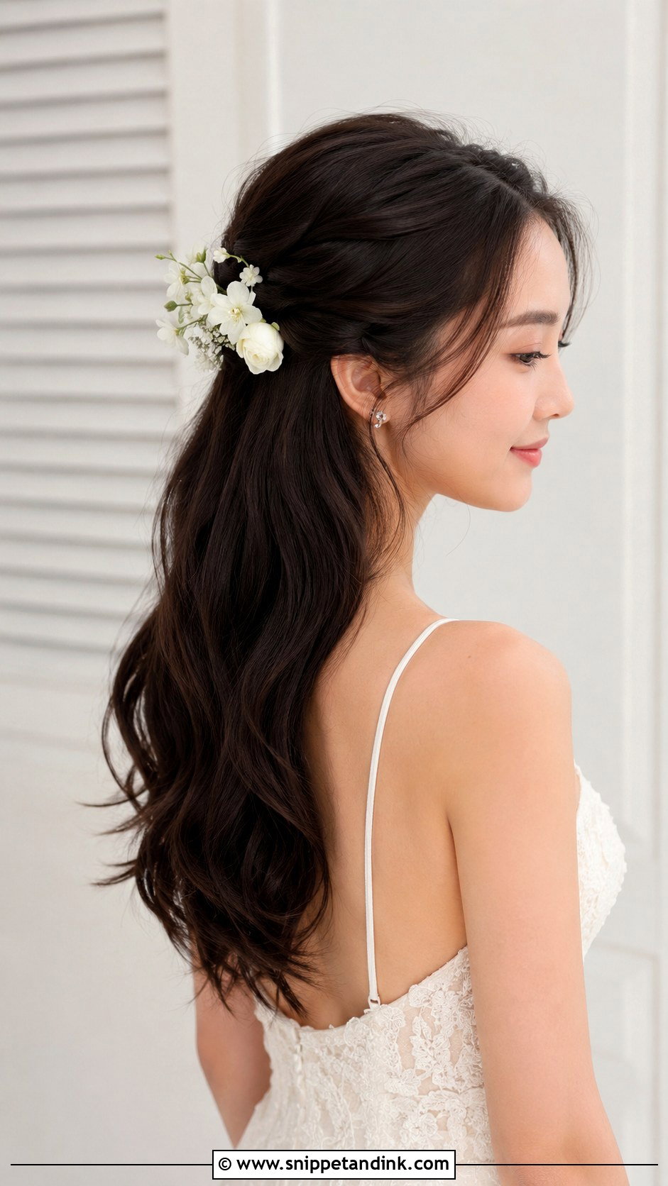 Half Up Half Down With Flowers - Snippet and Ink - 25 Asian Wedding Hairstyles
