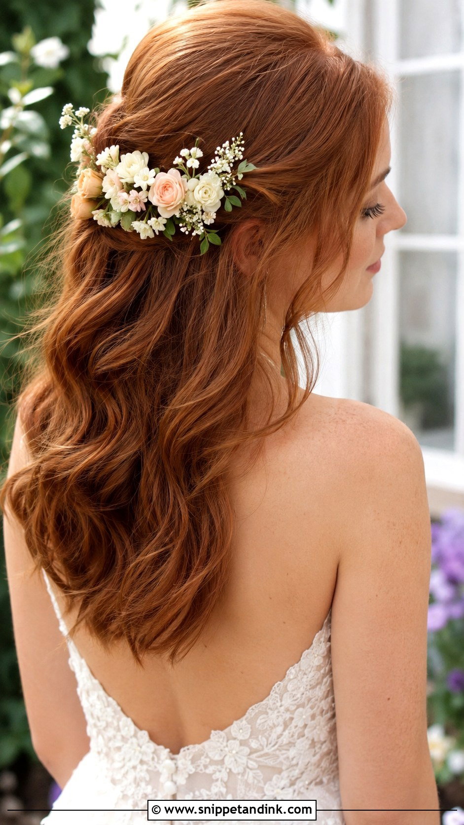 Half Up Half Down With Flowers - Snippet and Ink - 25 Half-Up Half-Down Bride Hair Ideas