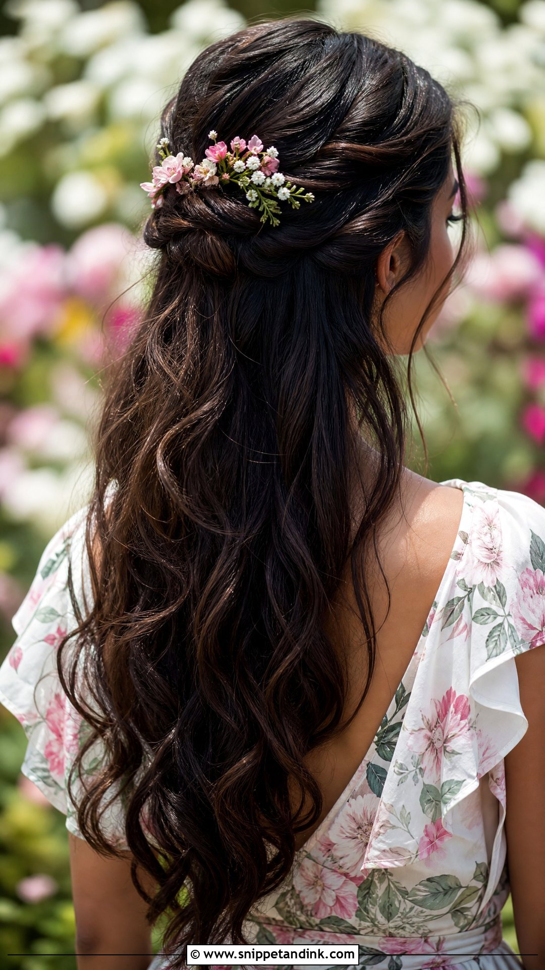 Half Up Half Down With Flowers - Snippet and Ink - 25 Half-Up Half-Down Wedding Guest Hair Ideas