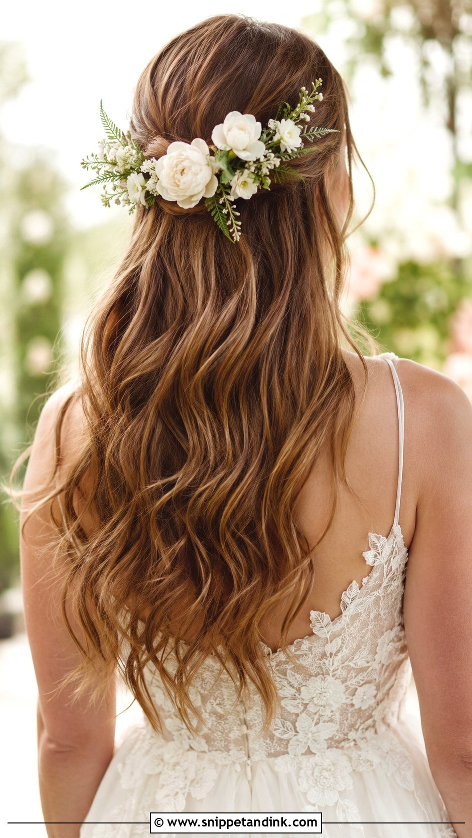 Half Up Half Down With Flowers - Snippet and Ink - 25 Half-Up Half-Down Wedding Hair Front Pic Ideas