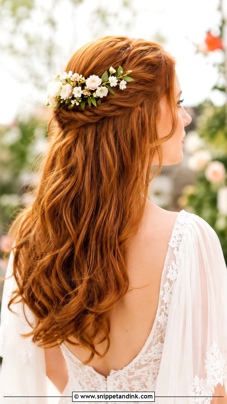 Half Up Half Down With Flowers - Snippet and Ink - 20 Bride with Open Hair Ideas