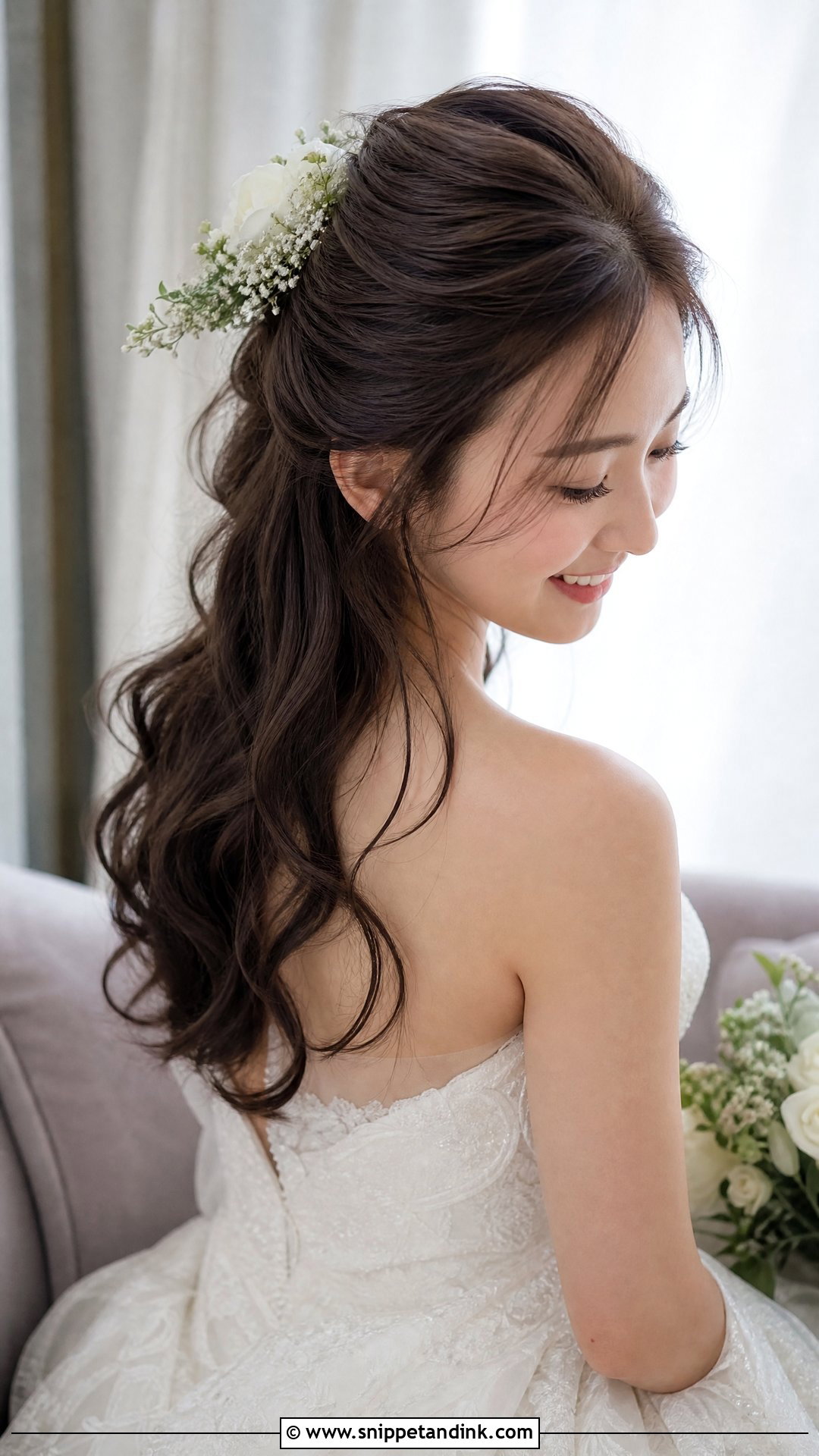 Half Up Half Down With Fresh Flowers - Snippet and Ink - 20 Chinese Wedding Hairstyles
