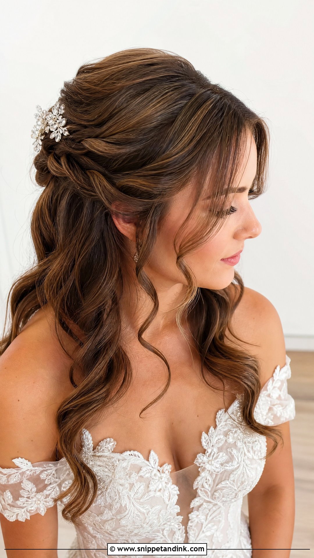 Half Up Half Down With Front Curls - Snippet and Ink - 20 Wedding Hair Front Ideas