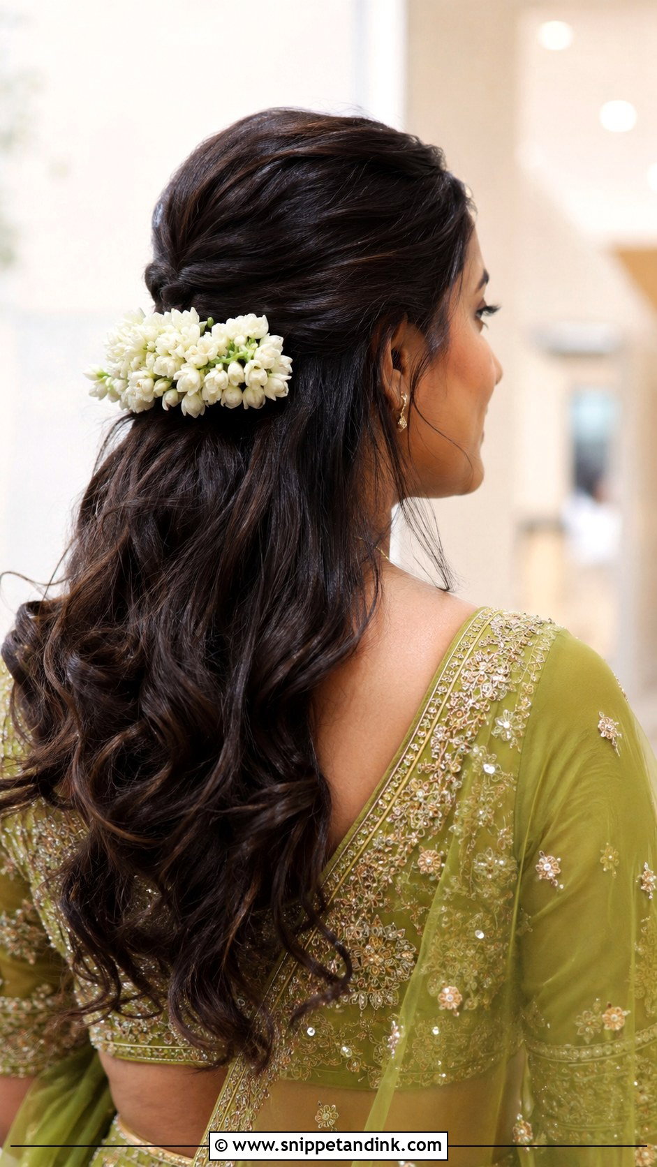 Half Up Half Down With Gajra - Snippet and Ink - 20 Indian Hair Styles for Weddings