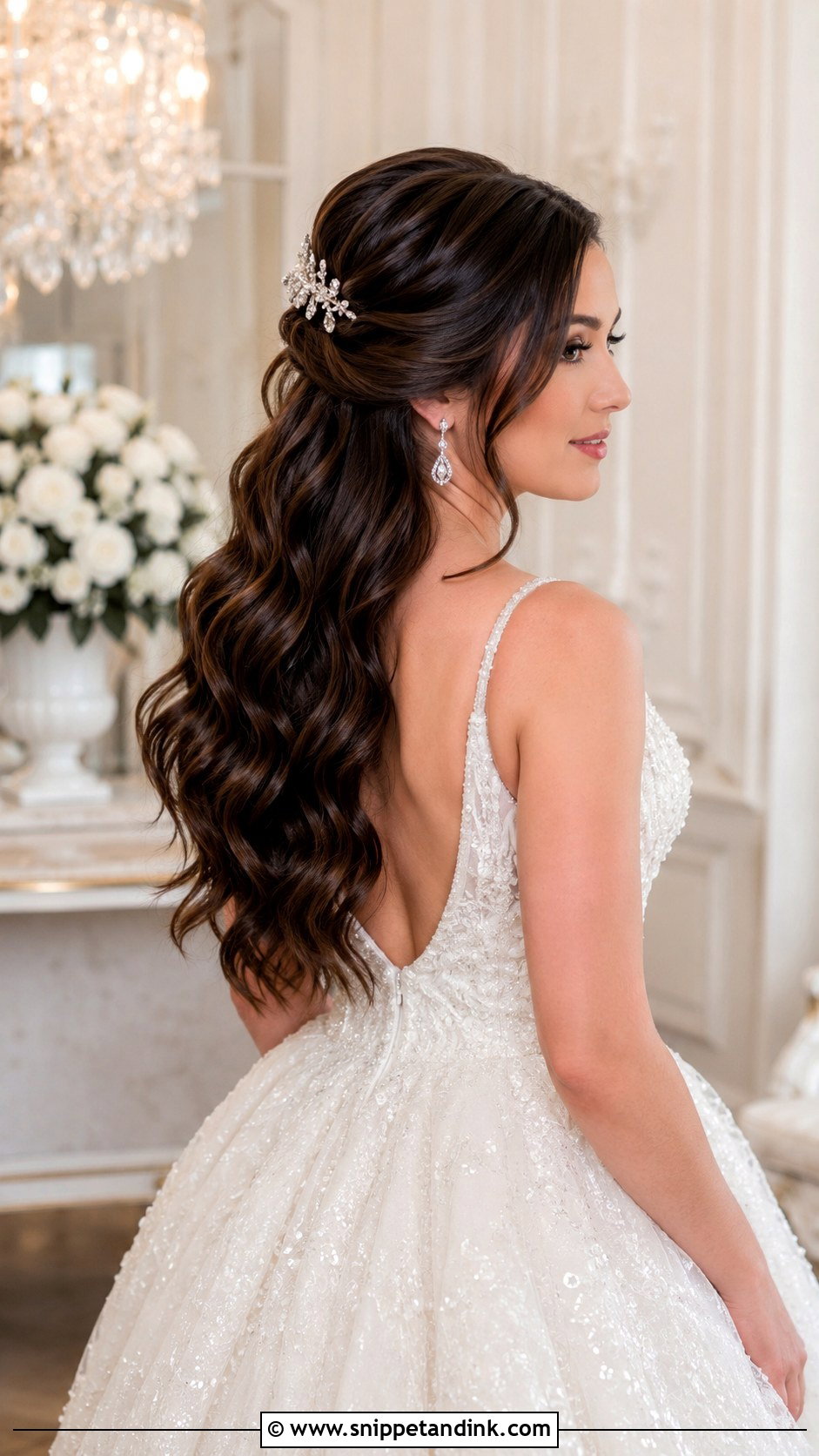 Half Up Half Down With Glam Waves - Snippet and Ink - 35 Bridal Half-Up Half-Down Hair Ideas