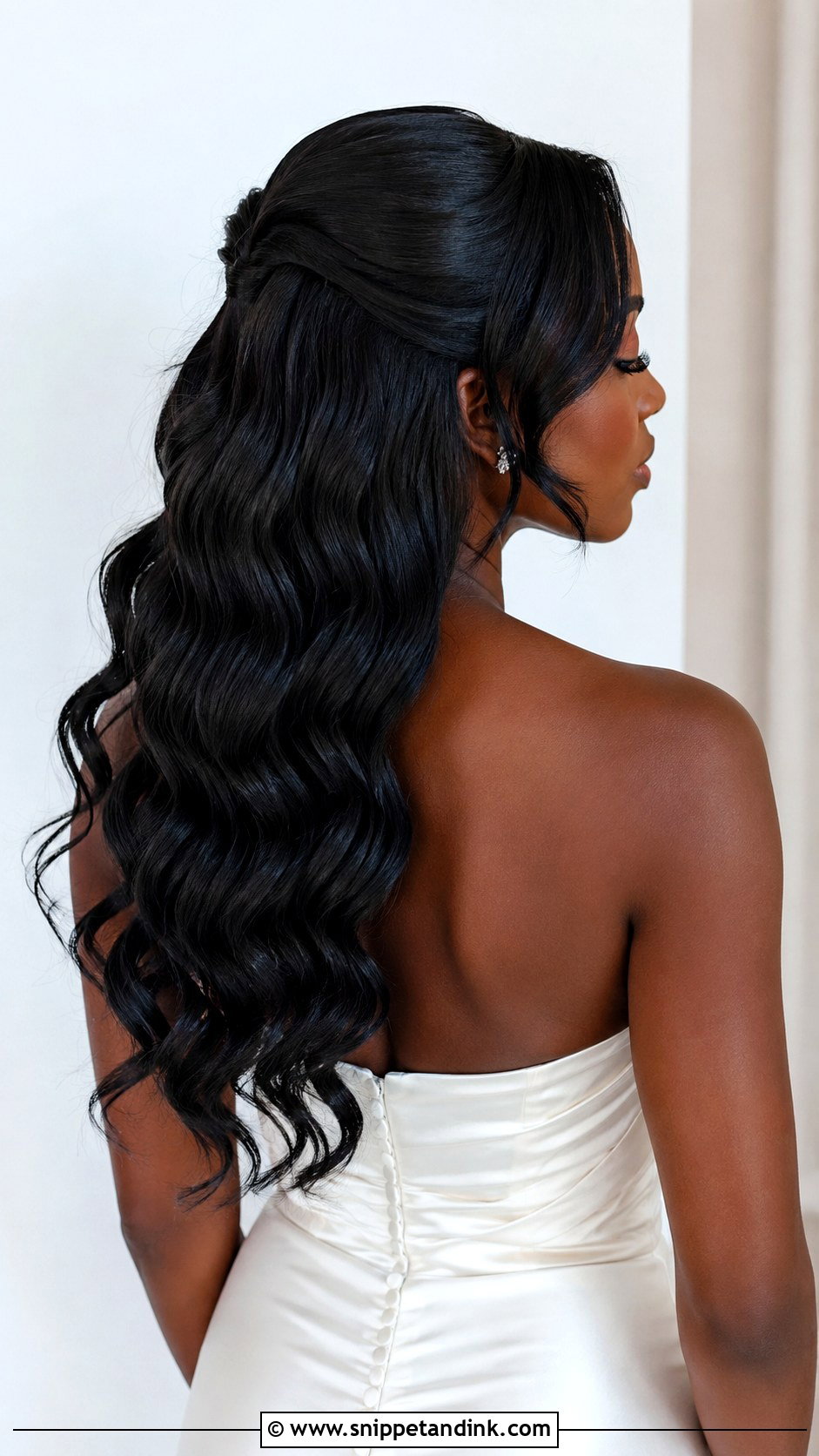 Half Up Half Down With Glossy Waves - Snippet and Ink - 35 Half-Up Half-Down Wedding Hair Ideas