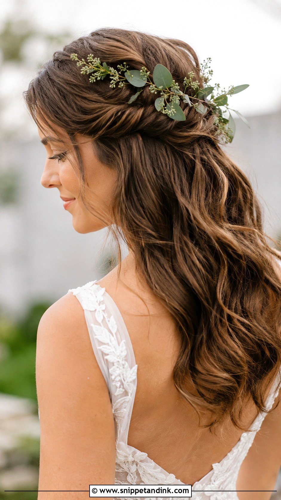 Half Up Half Down With Greenery - Snippet and Ink - 30 Half-Up Half-Down Bride Hairstyles