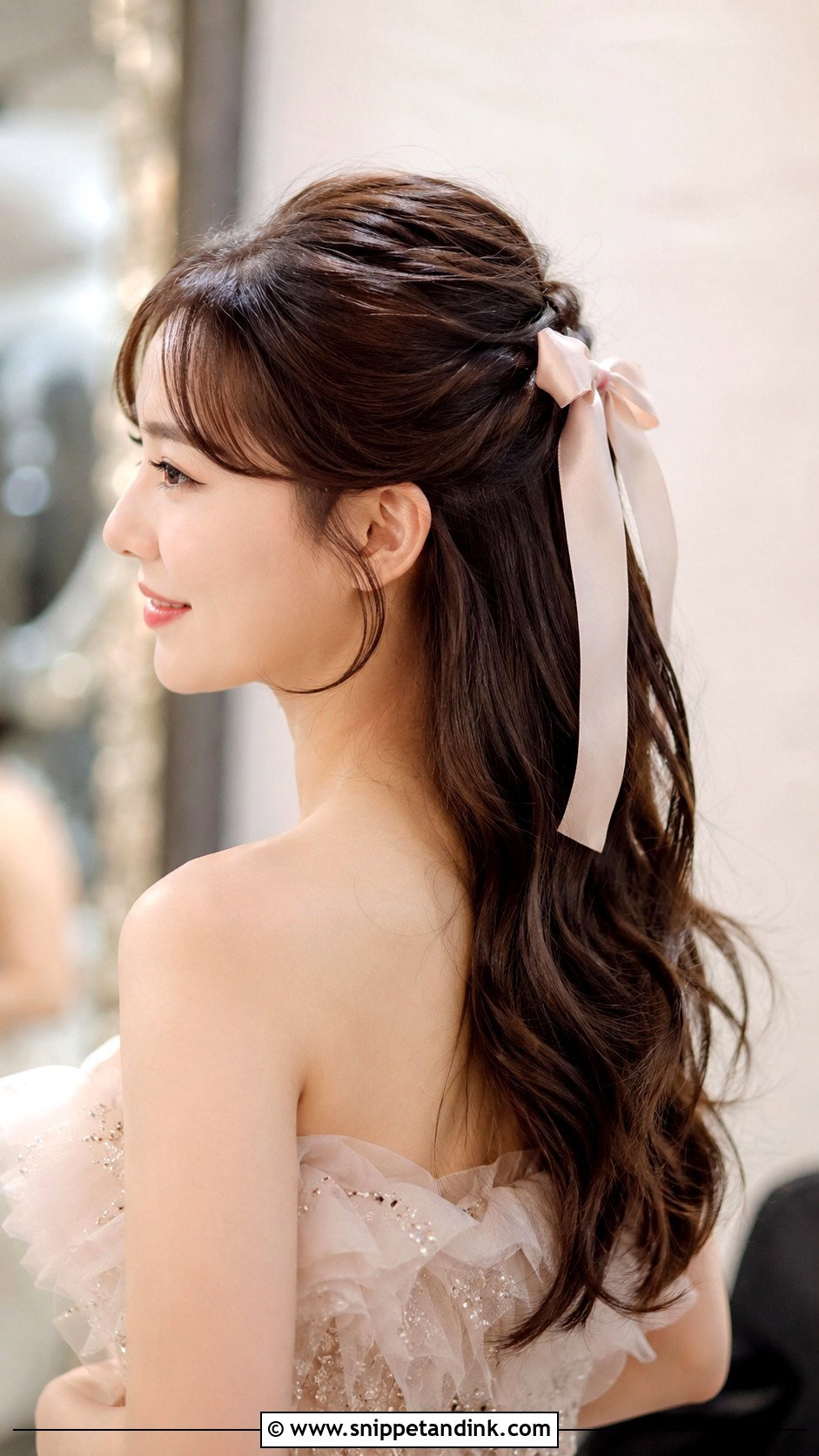 Half Up Half Down With Hair Ribbon - Snippet and Ink - 30 Korean Wedding Hair Ideas